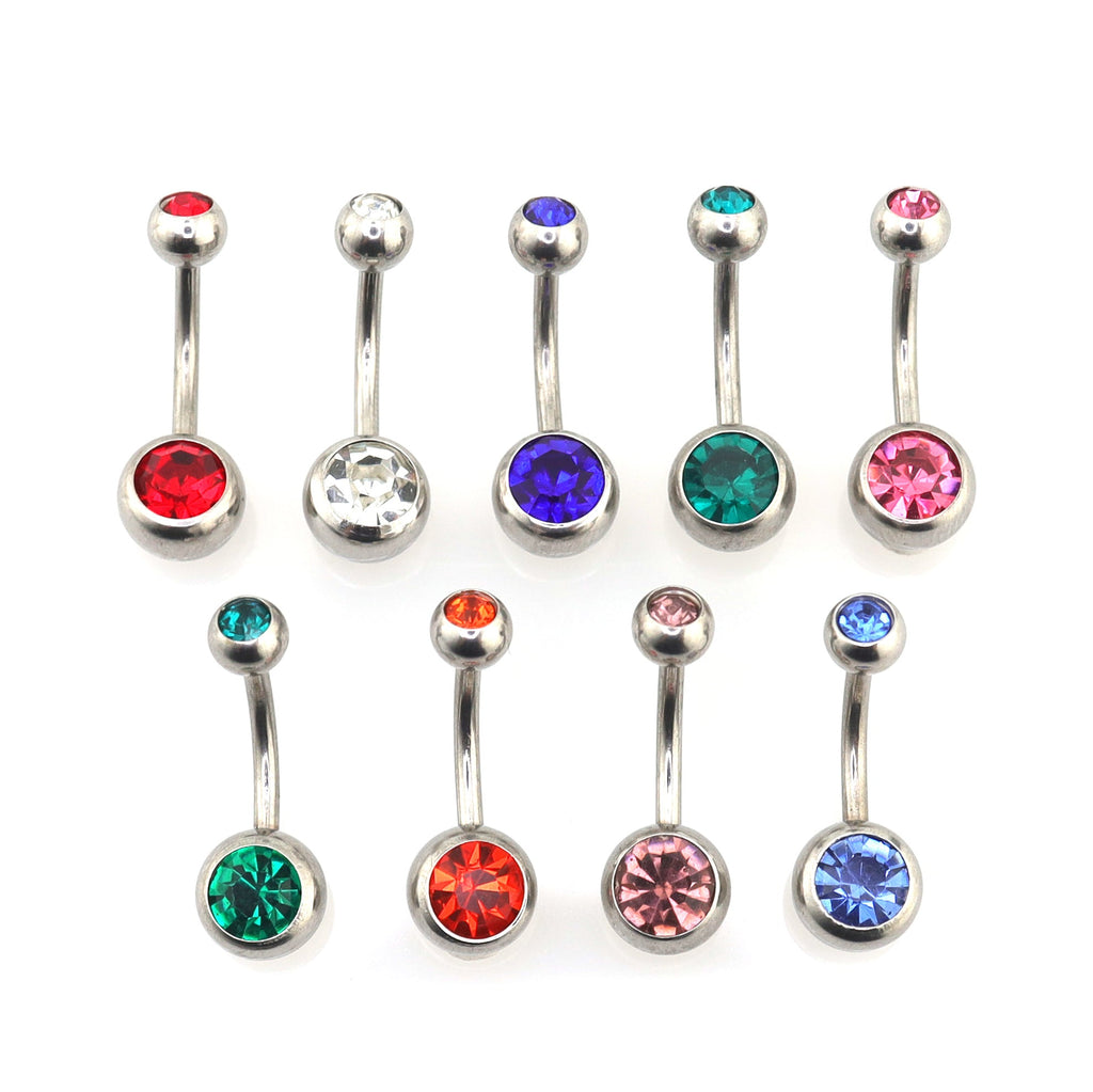 9PCS Crystal Rhinestone Belly Stainless Steel Navel Ring Set - 9PCS Crystal Rhinestone Belly Stainless Steel Navel Ring Set - Default Title by CRUXJEWELRY