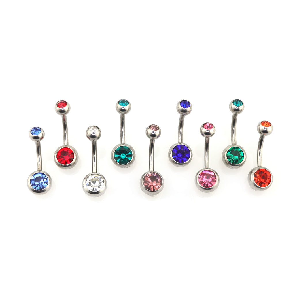 9PCS Crystal Rhinestone Belly Stainless Steel Navel Ring Set - 9PCS Crystal Rhinestone Belly Stainless Steel Navel Ring Set - Default Title by CRUXJEWELRY