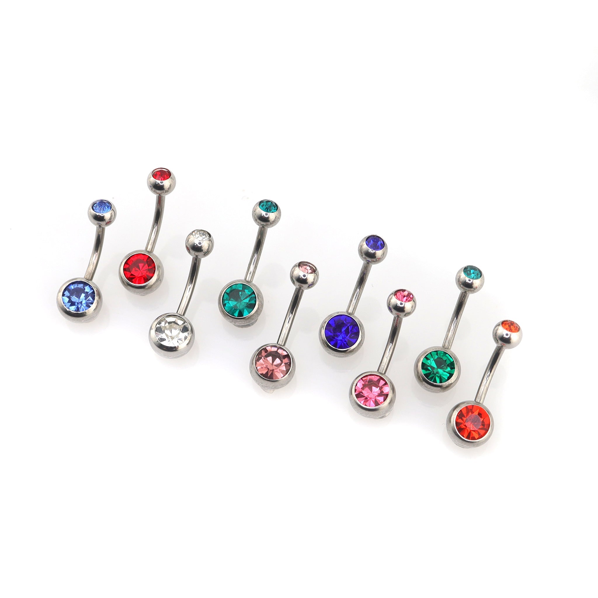 9PCS Crystal Rhinestone Belly Stainless Steel Navel Ring Set - 9PCS Crystal Rhinestone Belly Stainless Steel Navel Ring Set - Default Title by CRUXJEWELRY