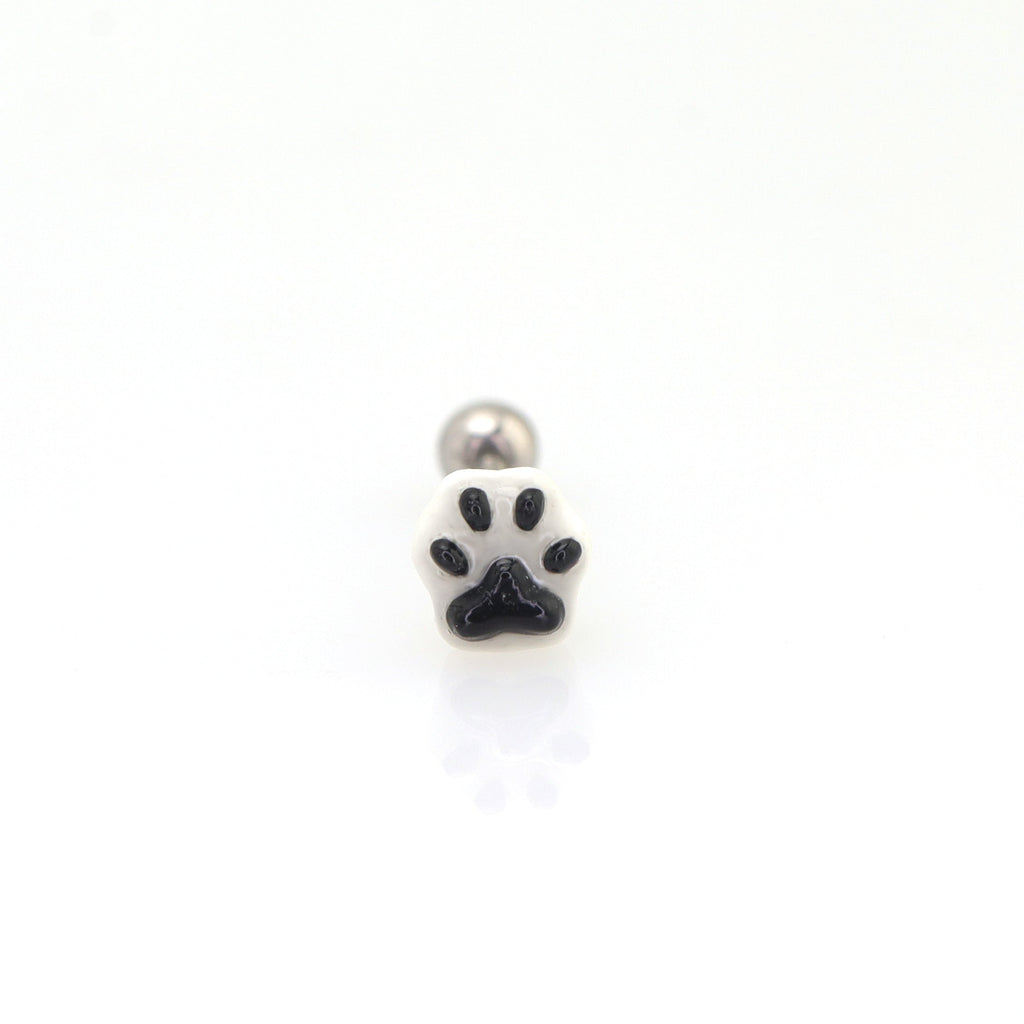Resin Pink & Black Paw Print tongue stud - Resin Pink & Black Paw Print tongue stud - black-white / 12 mm / 1.2mm/16G by CRUXJEWELRY