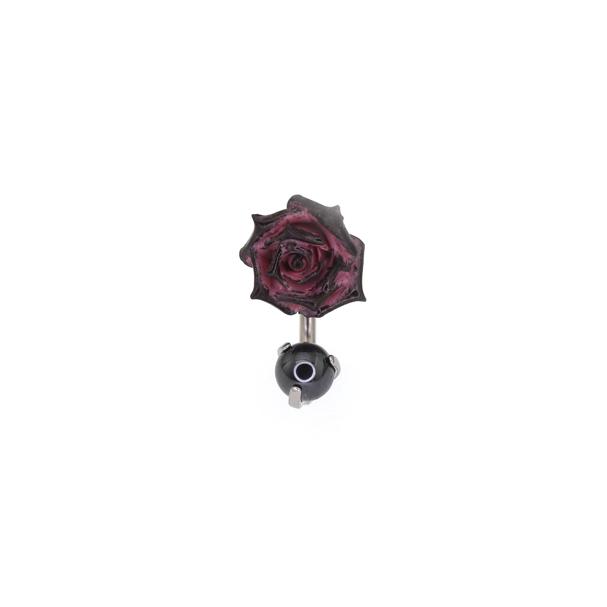Black Red Rose CZ Titanium Horseshoe Ring - Black Red Rose CZ Titanium Horseshoe Ring - 8mm by CRUXJEWELRY