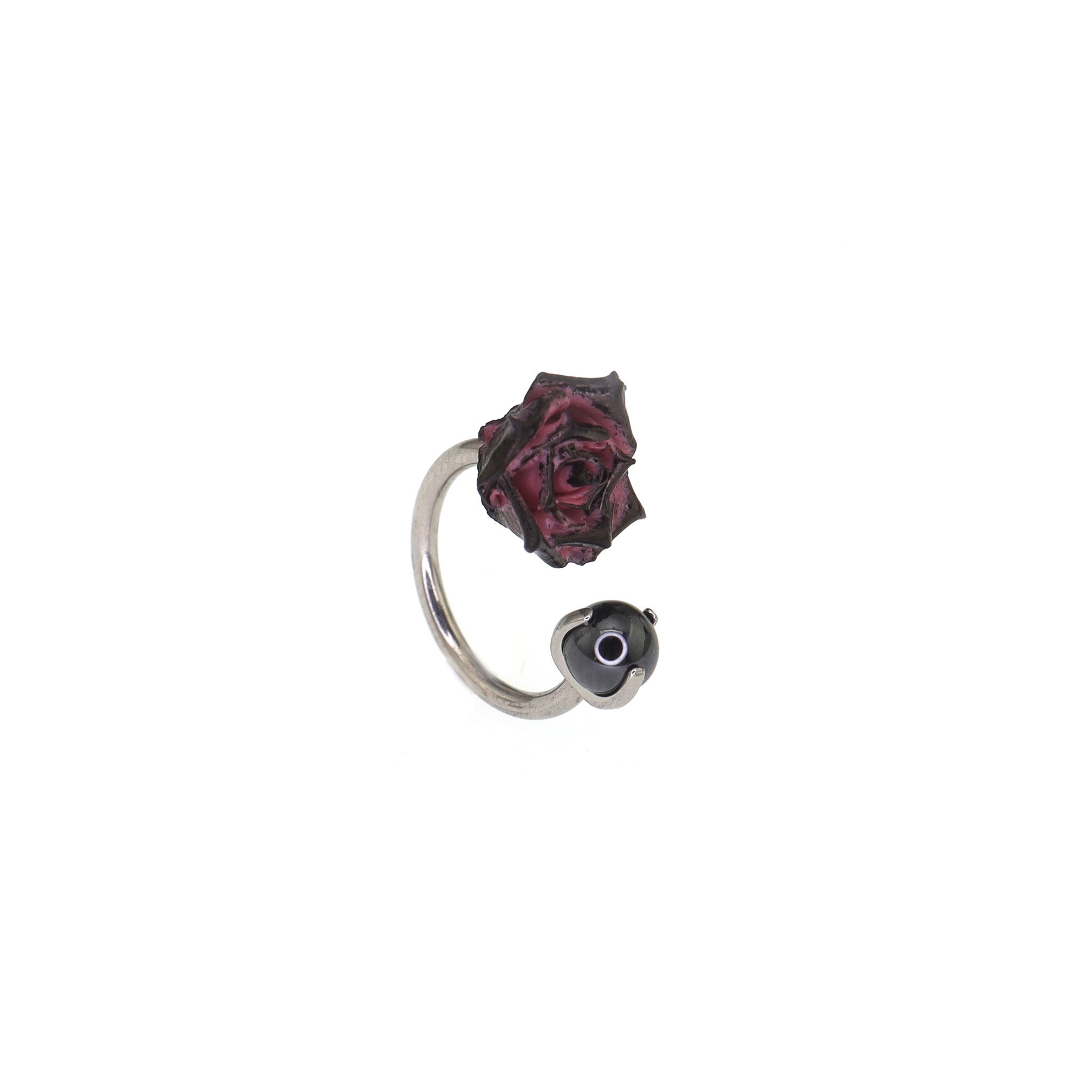 Black Red Rose CZ Titanium Horseshoe Ring - Black Red Rose CZ Titanium Horseshoe Ring - 8mm by CRUXJEWELRY