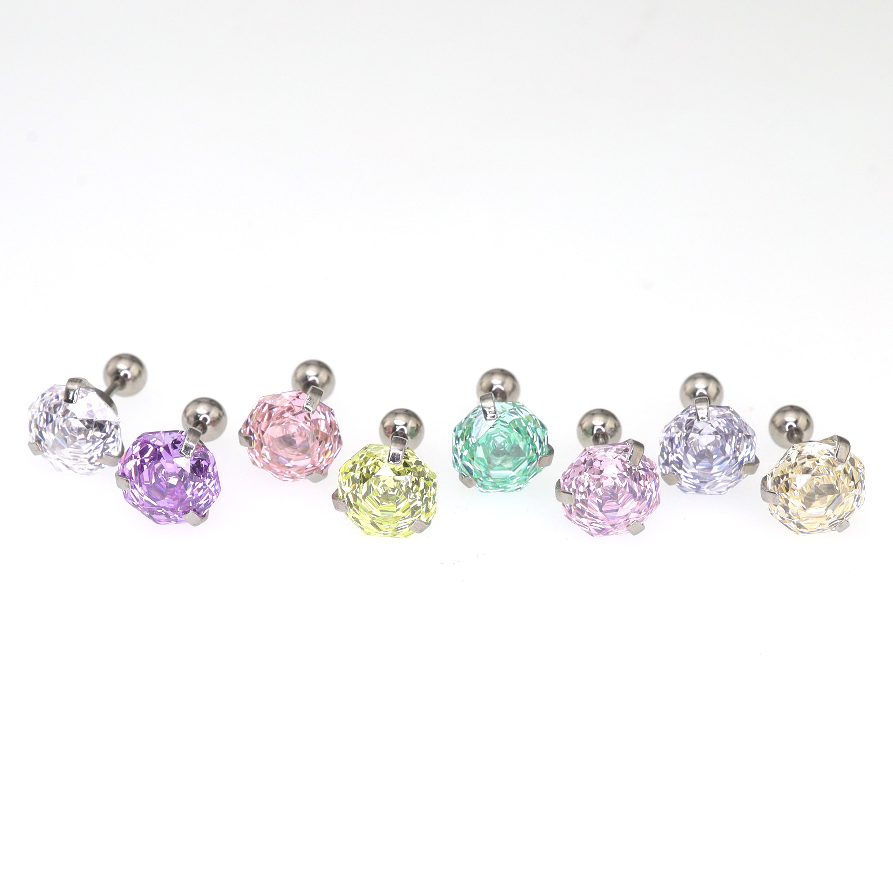 6mm Rose Cut CZ Sparkling Ear Stud - 6mm Rose Cut CZ Sparkling Ear Stud - Light Blue by CRUXJEWELRY