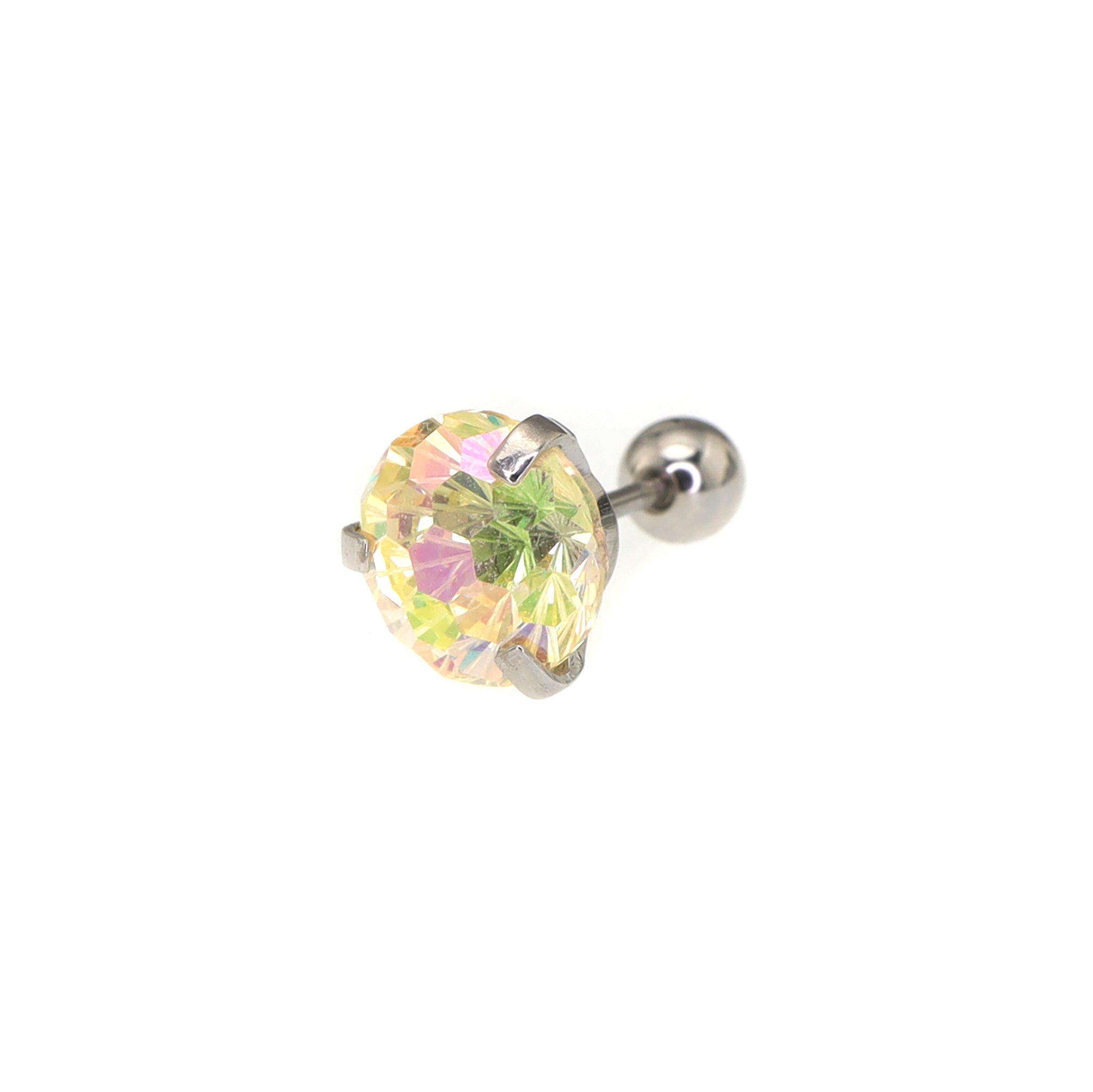 6mm Firework Cut CZ Sparkling Ear Stud - 6mm Firework Cut CZ Sparkling Ear Stud - Light Yellow by CRUXJEWELRY