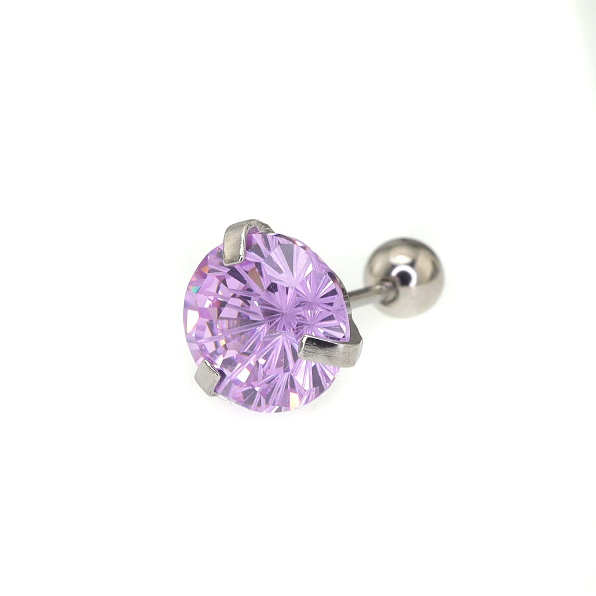 6mm Firework Cut CZ Sparkling Ear Stud - 6mm Firework Cut CZ Sparkling Ear Stud - Purple by CRUXJEWELRY