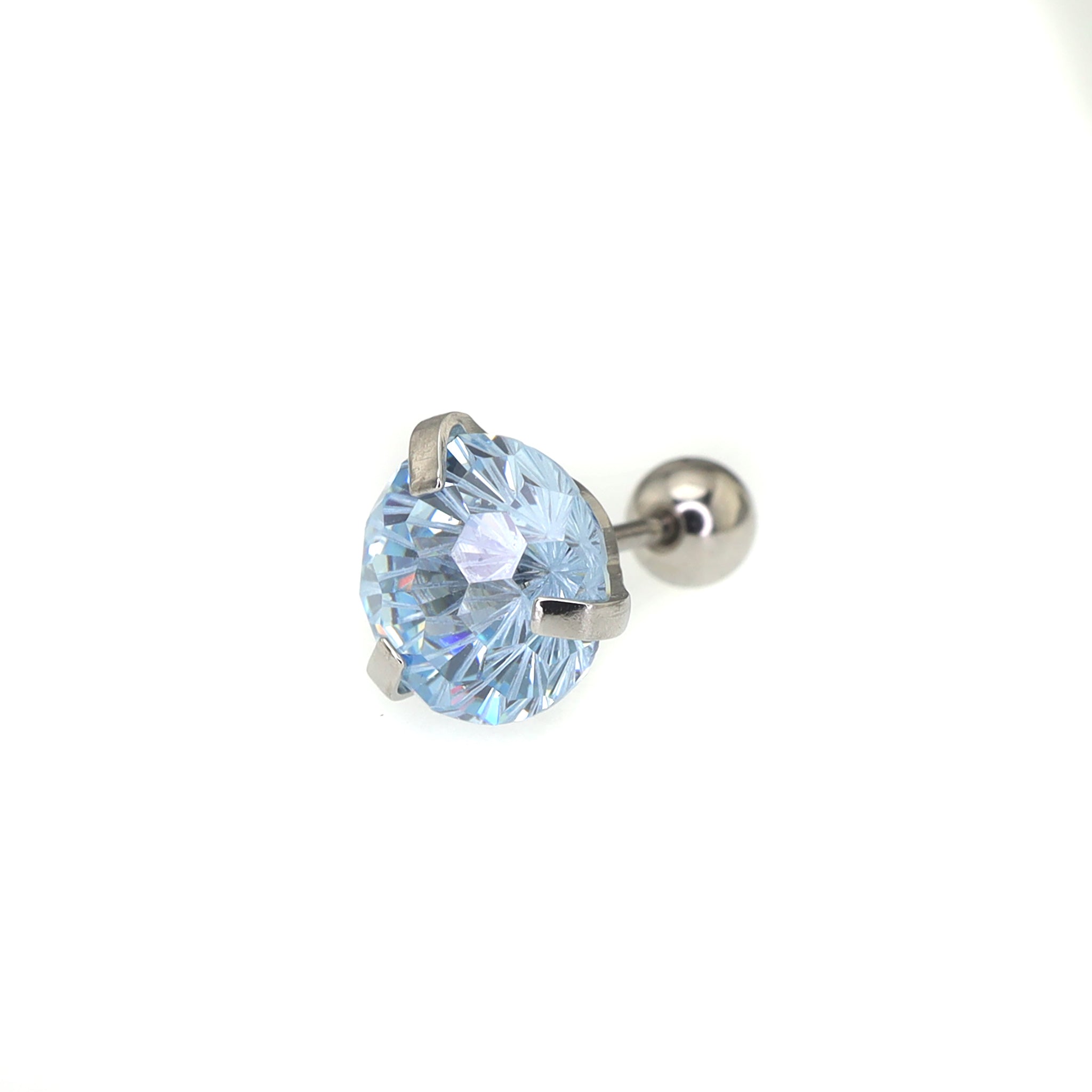 6mm Firework Cut CZ Sparkling Ear Stud - 6mm Firework Cut CZ Sparkling Ear Stud - Misty Blue by CRUXJEWELRY