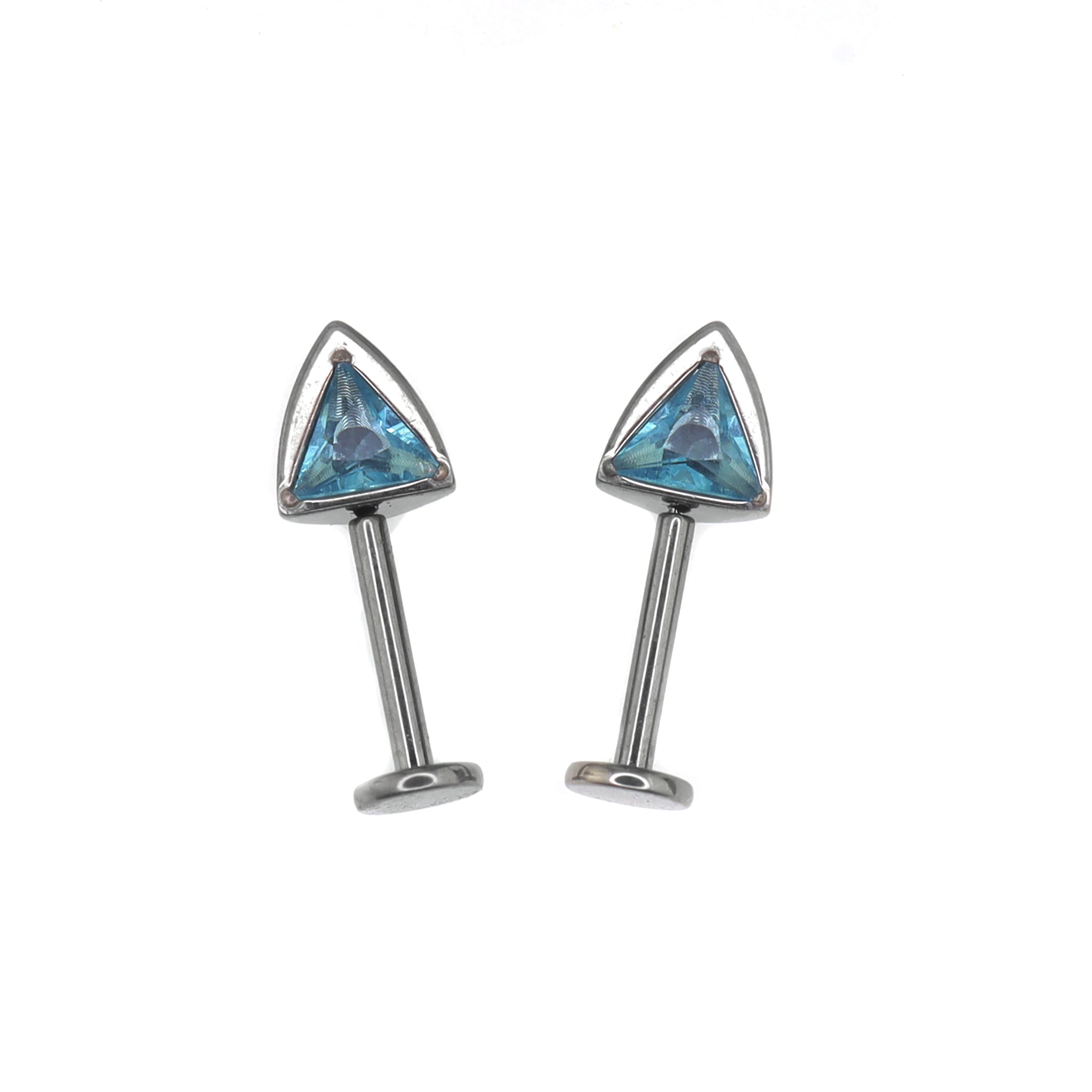 Paws & Purrs - PAIR OF Cat Ear CZ Internally Threaded Titanium Ear Stud - Paws & Purrs - PAIR OF Cat Ear CZ Internally Threaded Titanium Ear Stud - Blue / 6mm by CRUXJEWELRY