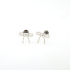 Heart Pearl Bow Stainless Steel Ear Studs - Heart Pearl Bow Stainless Steel Ear Studs - White / Set / 6mm by CRUXJEWELRY