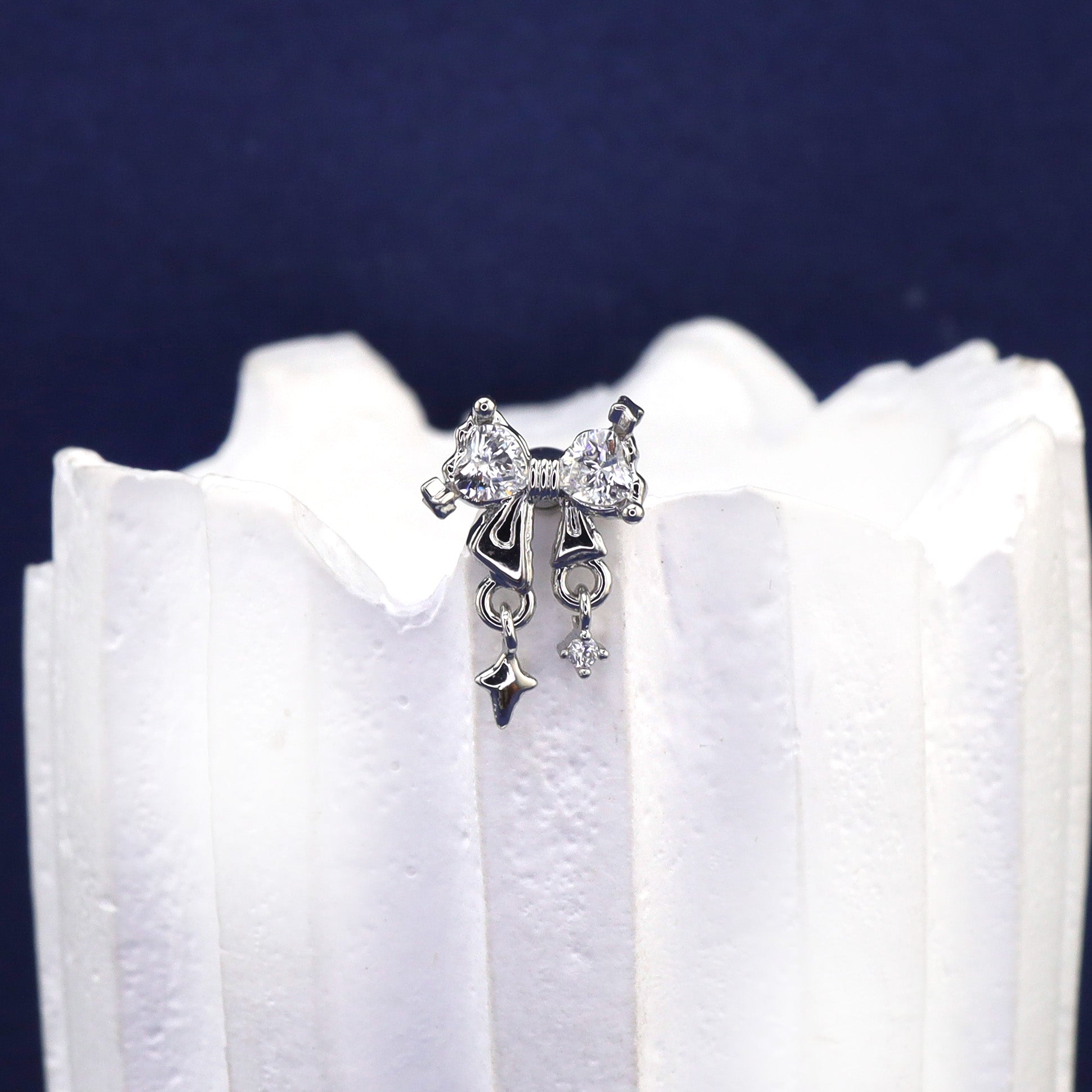 20G Thin Bow Dangle Ear Studs - 20G Thin Bow Dangle Ear Studs - Single by CRUXJEWELRY