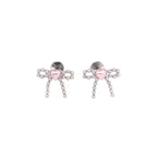 Heart Pearl Bow Stainless Steel Ear Studs - Heart Pearl Bow Stainless Steel Ear Studs - Pink / Set / 6mm by CRUXJEWELRY