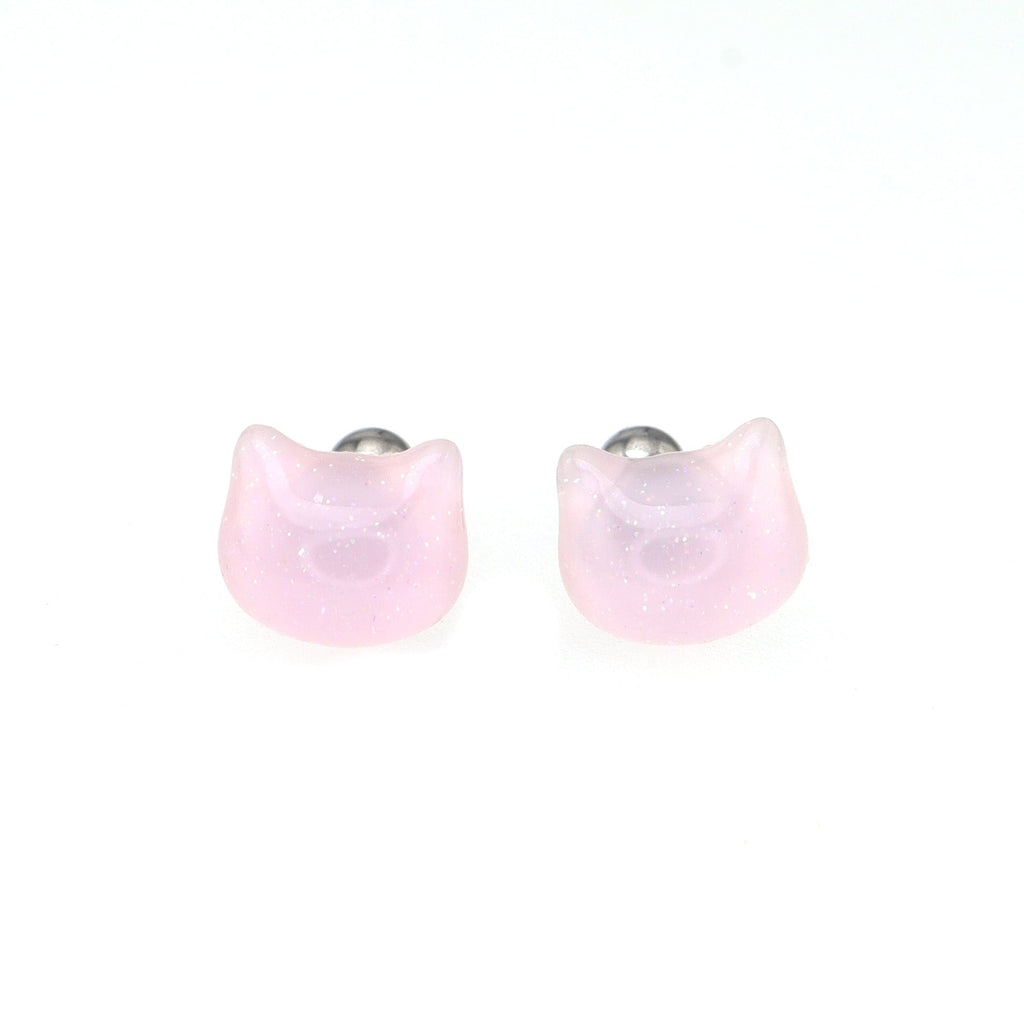 Brown & Pink Cat Head Stainless steel Ear Studs - Brown & Pink Cat Head Stainless steel Ear Studs - Set / Pink by CRUXJEWELRY