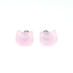 Brown & Pink Cat Head Stainless steel Ear Studs - Brown & Pink Cat Head Stainless steel Ear Studs - Set / Pink by CRUXJEWELRY
