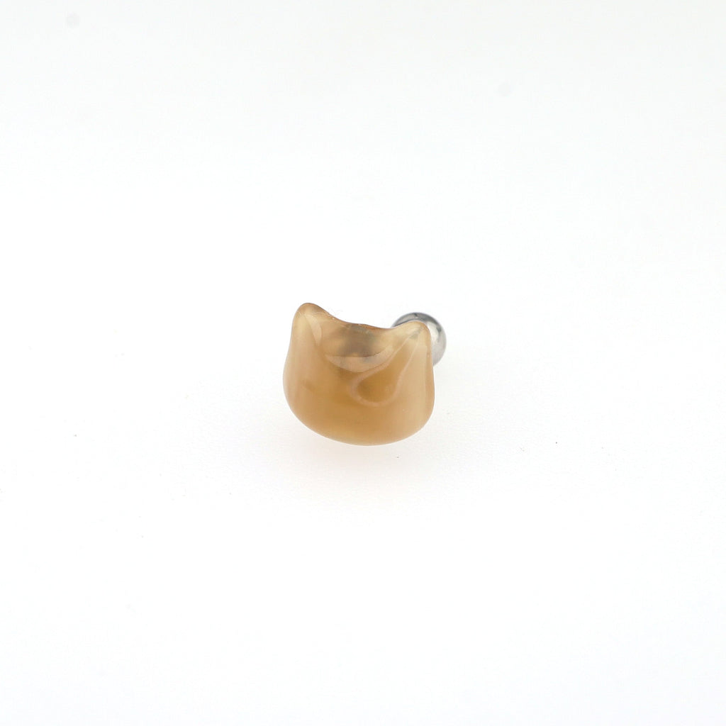 Brown & Pink Cat Head Stainless steel Ear Studs - Brown & Pink Cat Head Stainless steel Ear Studs - Single / Brown by CRUXJEWELRY