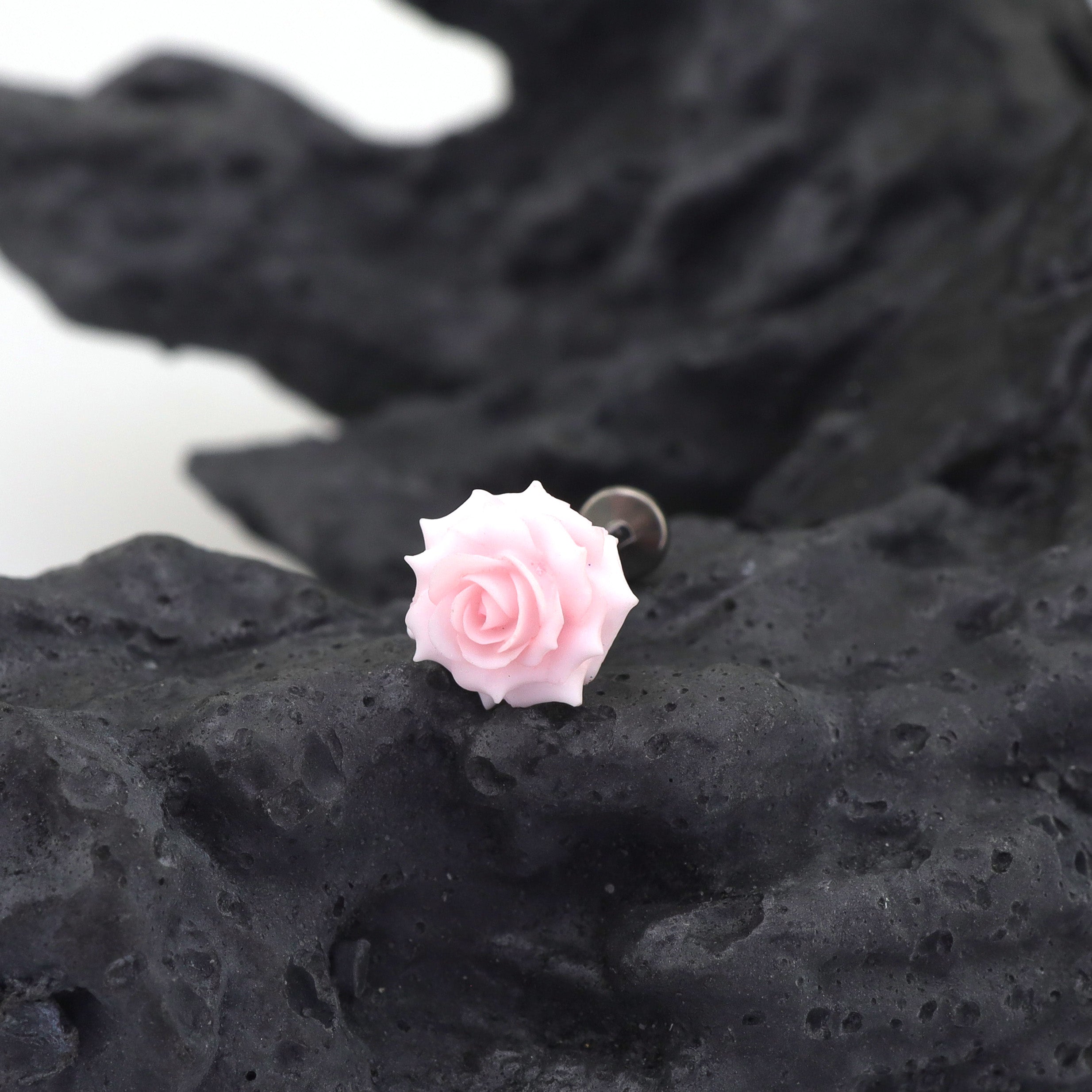 3D Pink Resin Rose Titanium Studs - 3D Pink Resin Rose Titanium Studs - 6mm by CRUXJEWELRY