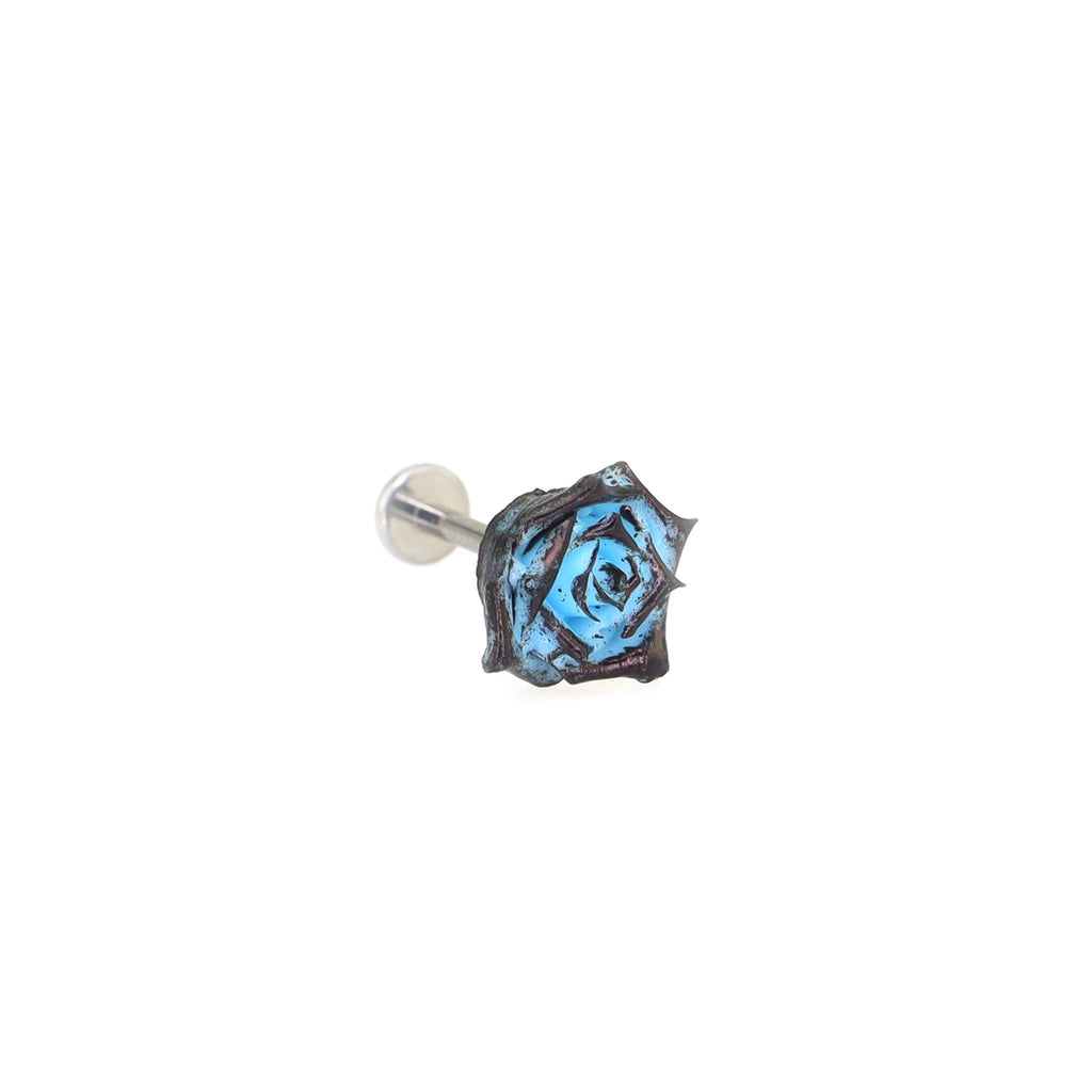 3D Blue Resin Rose Titanium Studs - 3D Blue Resin Rose Titanium Studs - 6mm by CRUXJEWELRY
