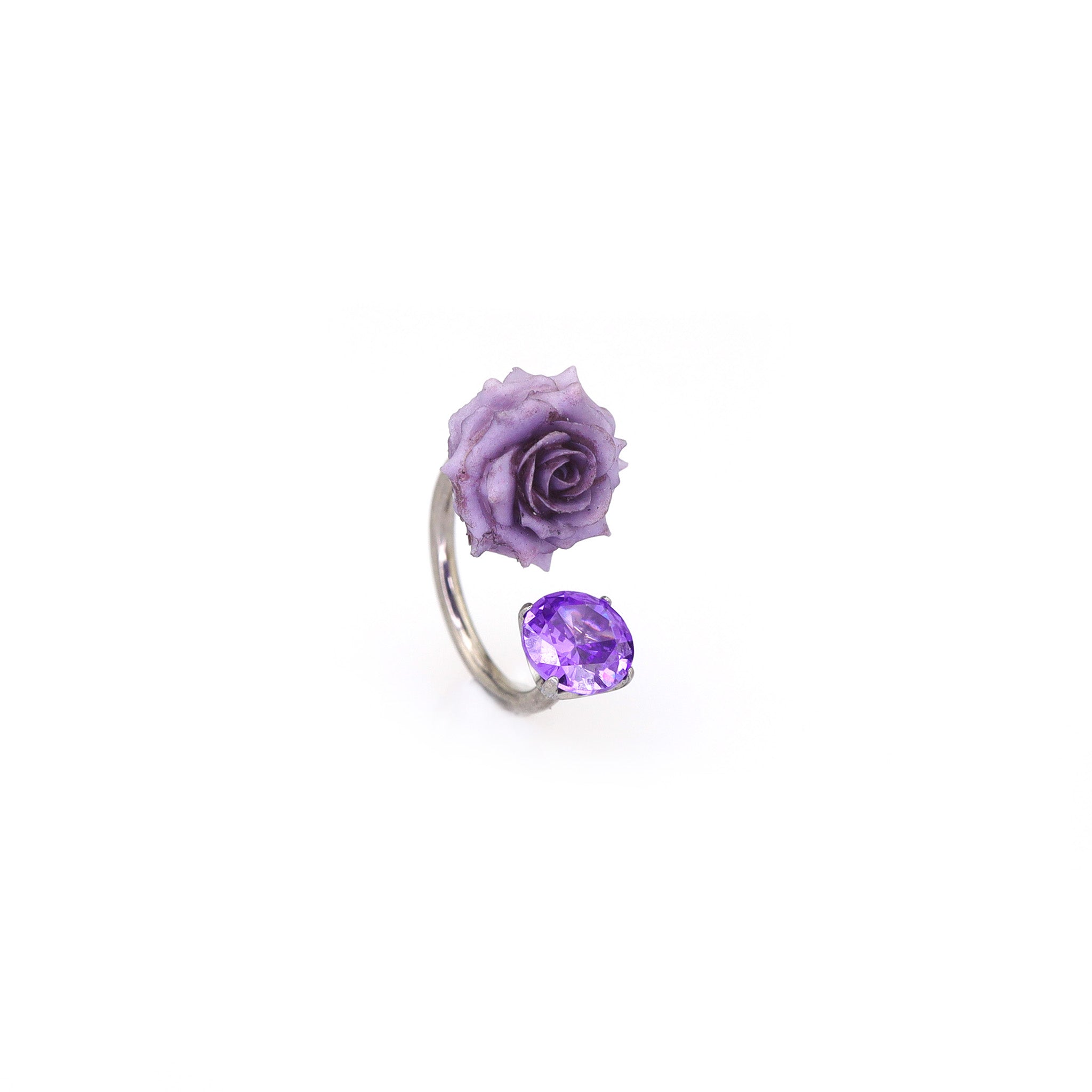 3D Purple Resin Rose & CZ Titanium Horseshoe Rings - 3D Purple Resin Rose & CZ Titanium Horseshoe Rings - 8mm by CRUXJEWELRY