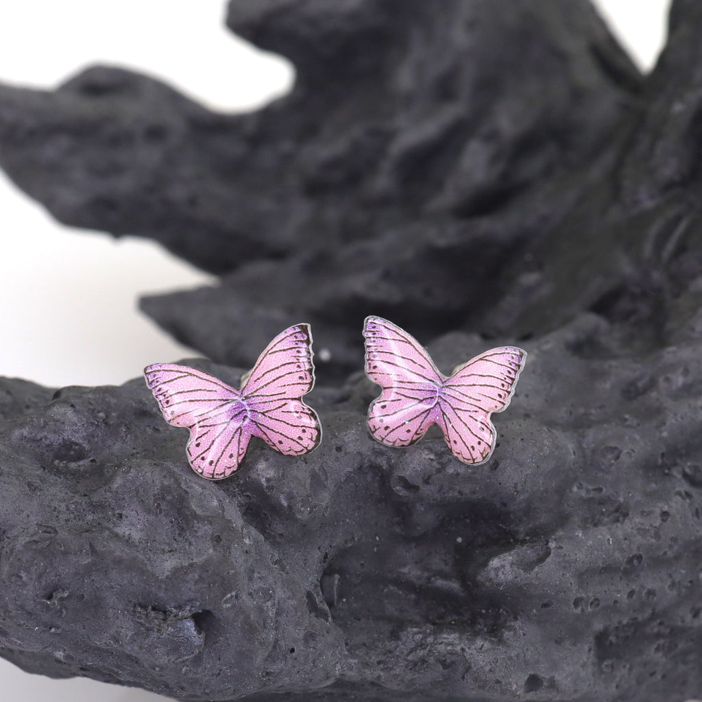 Pair Of 3D Pink Gradient Resin Butterfly Stainless Steel Ear Studs - Pair Of 3D Pink Gradient Resin Butterfly Stainless Steel Ear Studs - 0.8mm/20G by CRUXJEWELRY