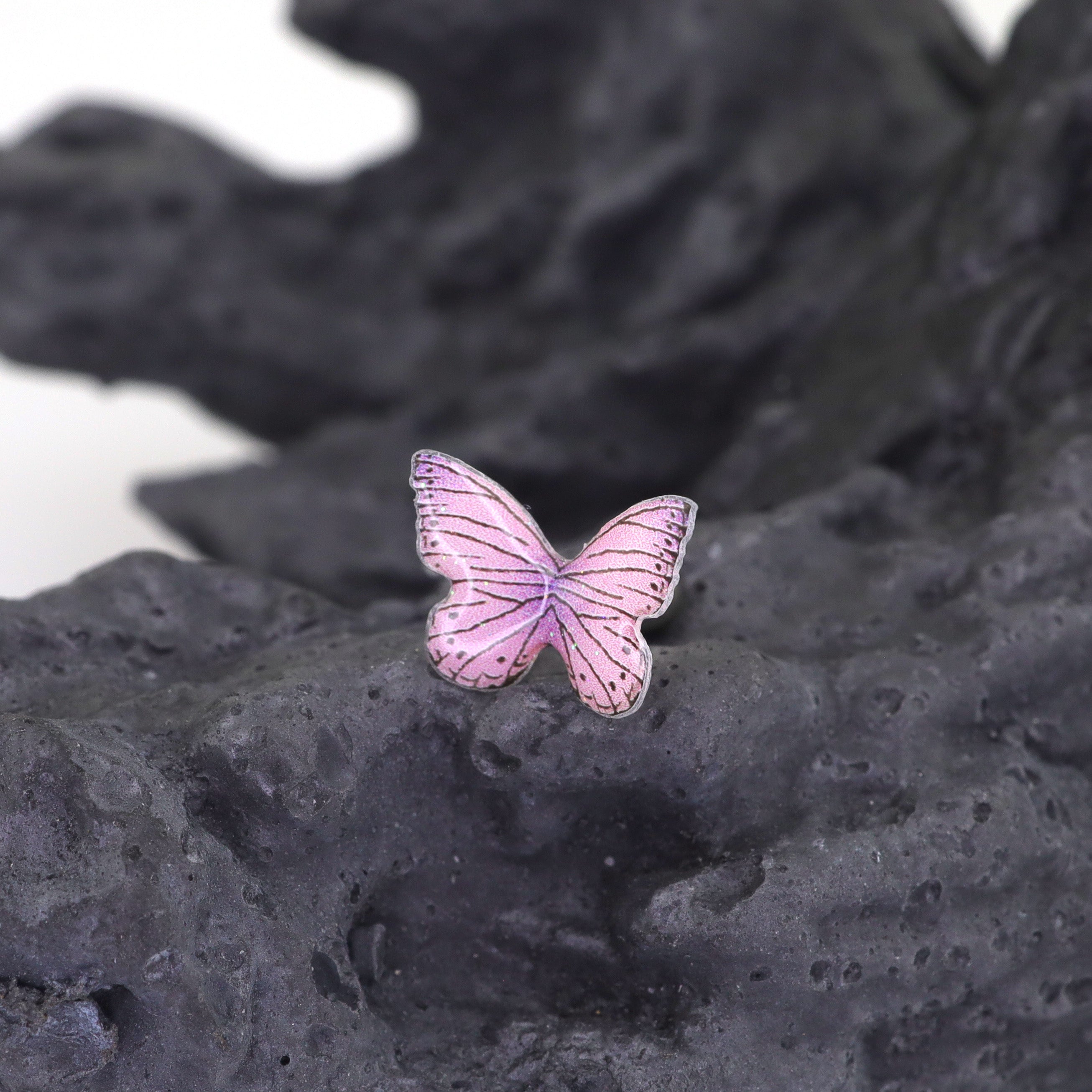 Butterfly Floral Earrings Rose Pink Cartilage & Helix Look - Butterfly Floral Earrings Rose Pink Cartilage & Helix Look - Butterfly by CRUXJEWELRY