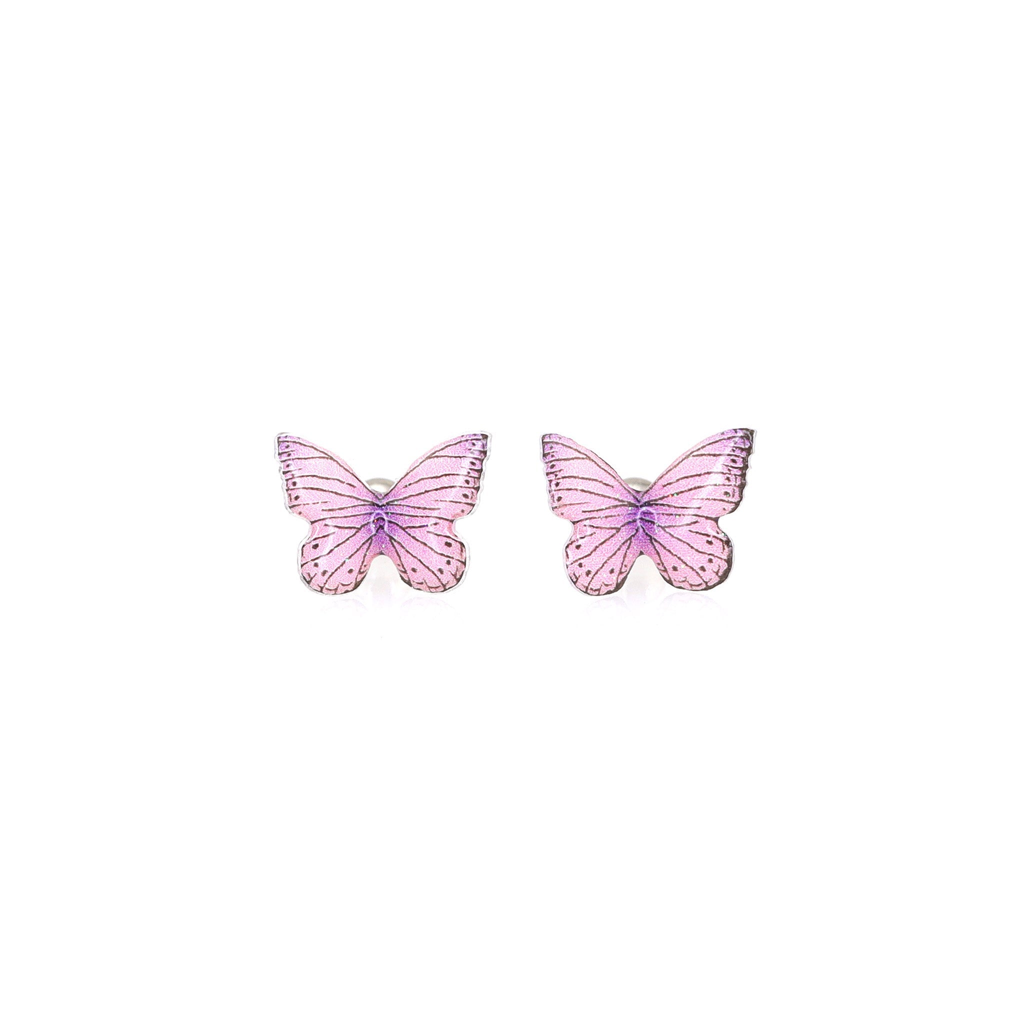 Pair Of 3D Pink Gradient Resin Butterfly Stainless Steel Ear Studs - Pair Of 3D Pink Gradient Resin Butterfly Stainless Steel Ear Studs - 0.8mm/20G by CRUXJEWELRY