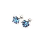 3D Blue Resin Rose stainless steel Ear Studs - 3D Blue Resin Rose stainless steel Ear Studs - 1.2mm/16G by CRUXJEWELRY