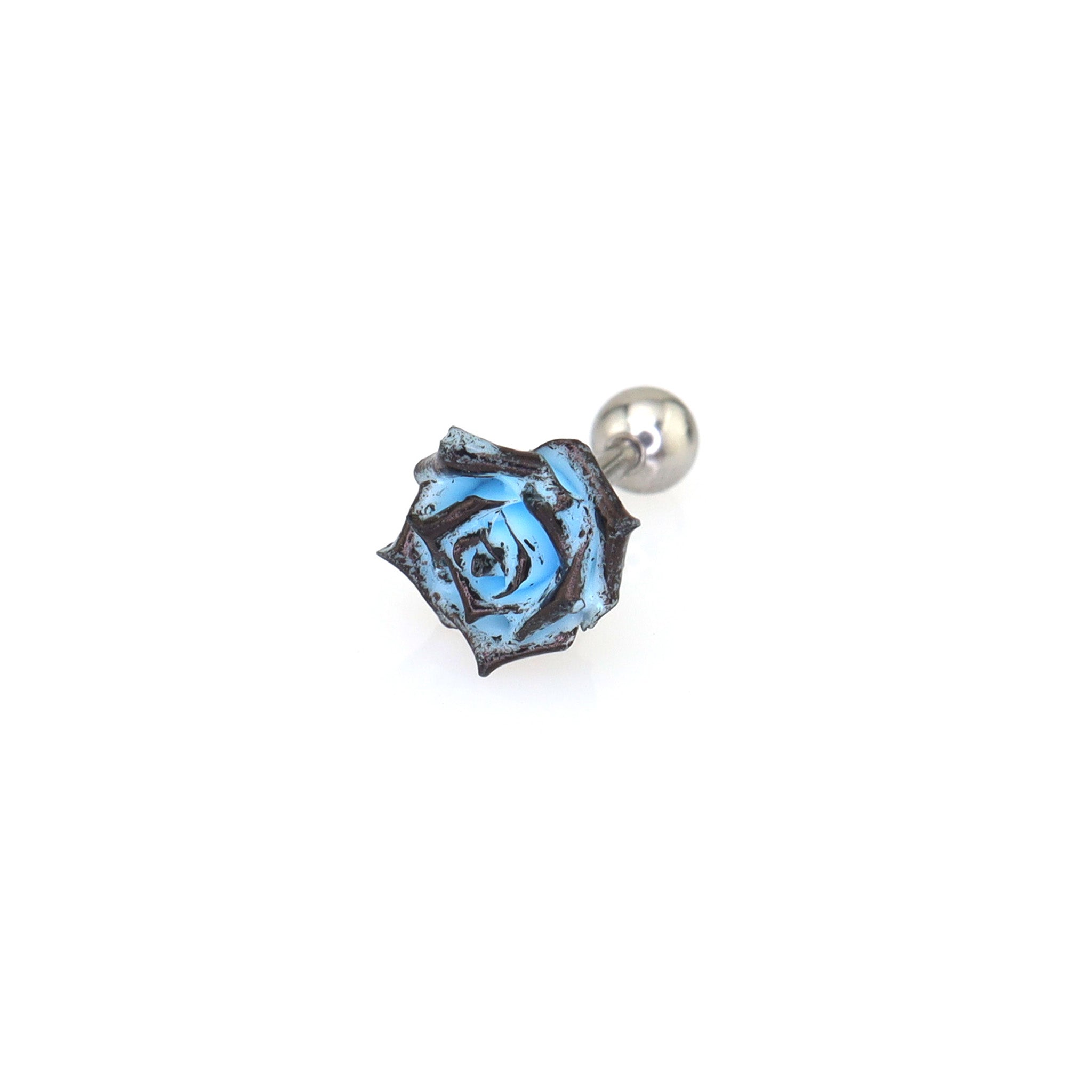 3D Blue Resin Rose stainless steel Ear Studs - 3D Blue Resin Rose stainless steel Ear Studs - 0.8mm/20G by CRUXJEWELRY