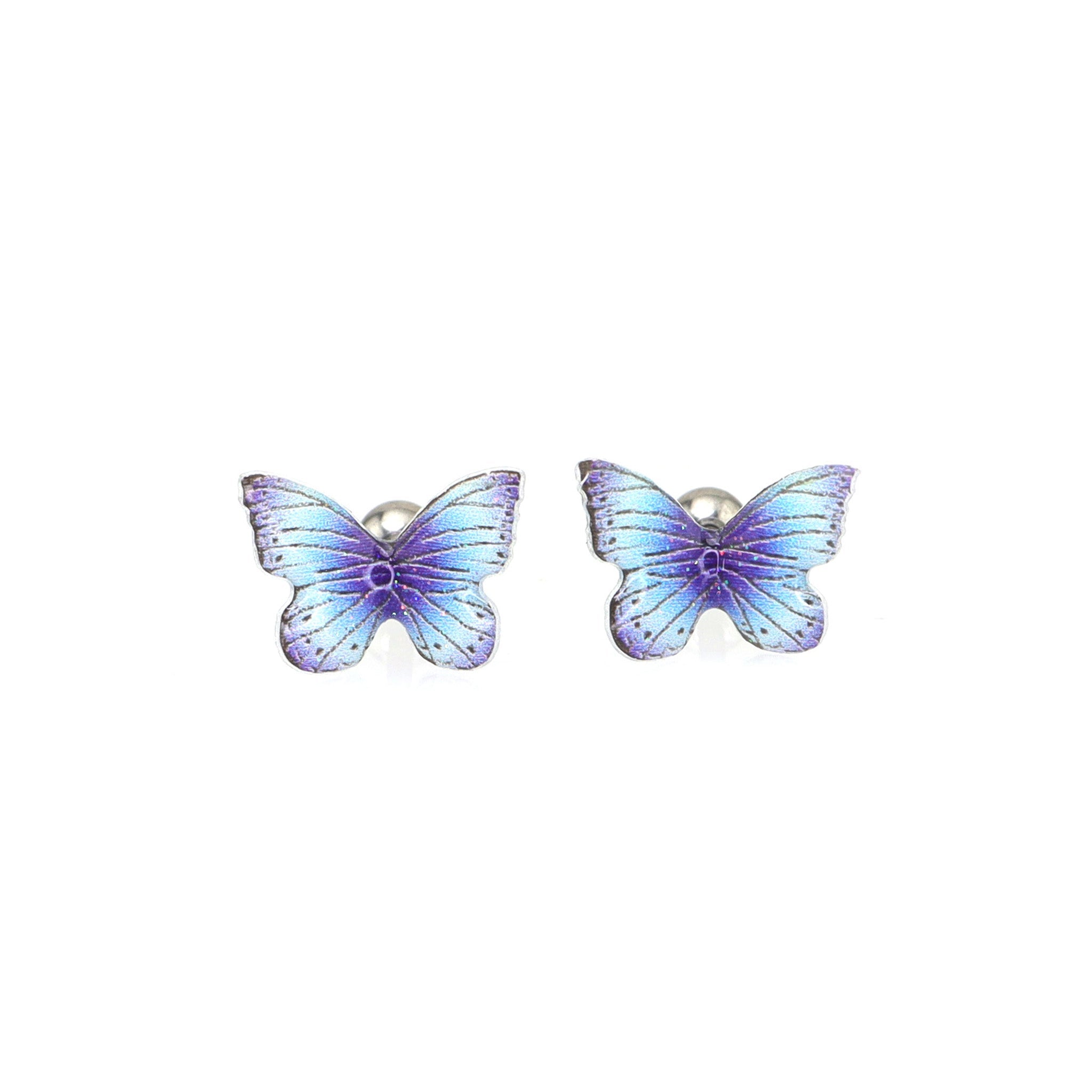 Blue Gradient Resin Butterfly Stainless Steel Ear Studs - Blue Gradient Resin Butterfly Stainless Steel Ear Studs - 0.8mm/20G by CRUXJEWELRY