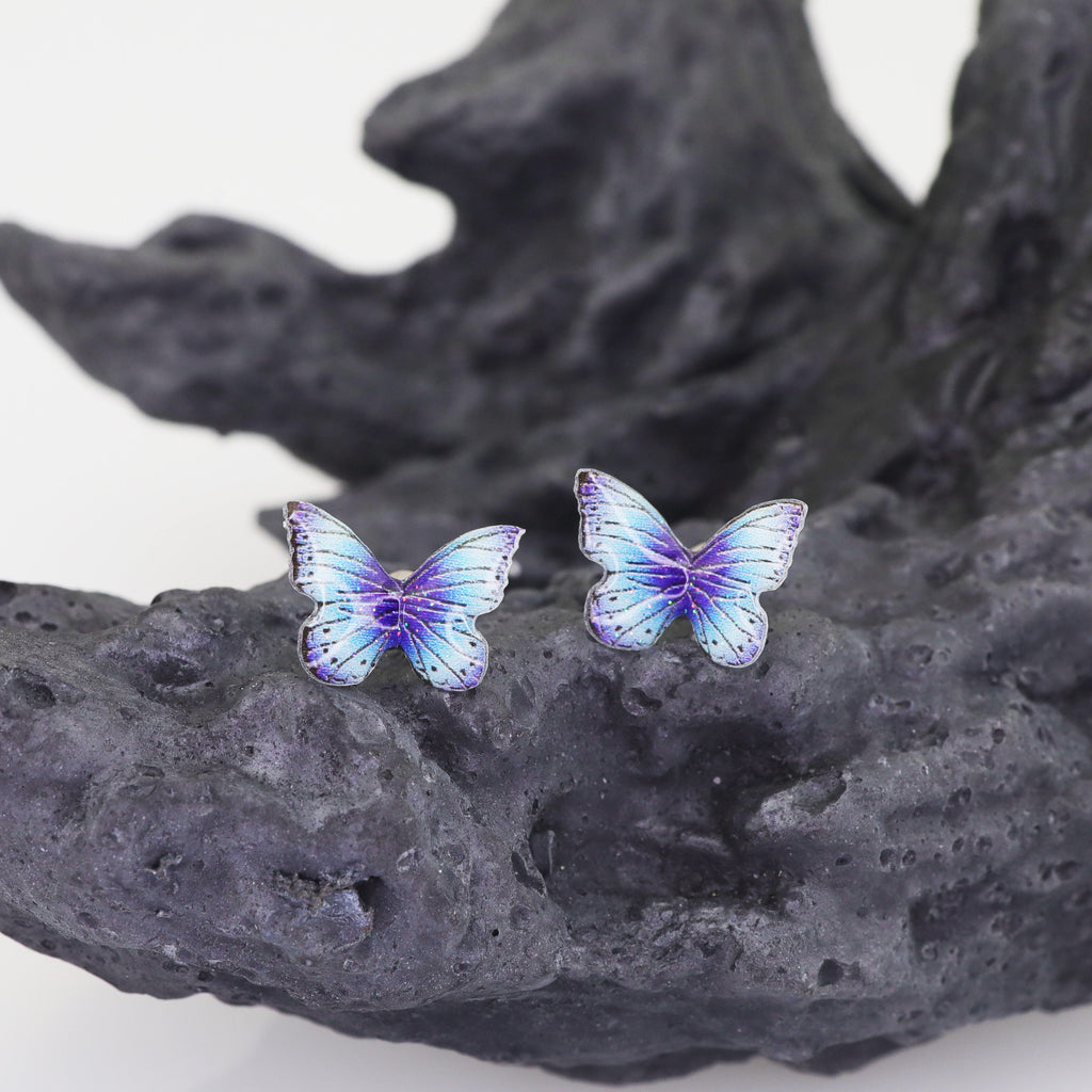 Blue Gradient Resin Butterfly Stainless Steel Ear Studs - Blue Gradient Resin Butterfly Stainless Steel Ear Studs - 0.8mm/20G by CRUXJEWELRY