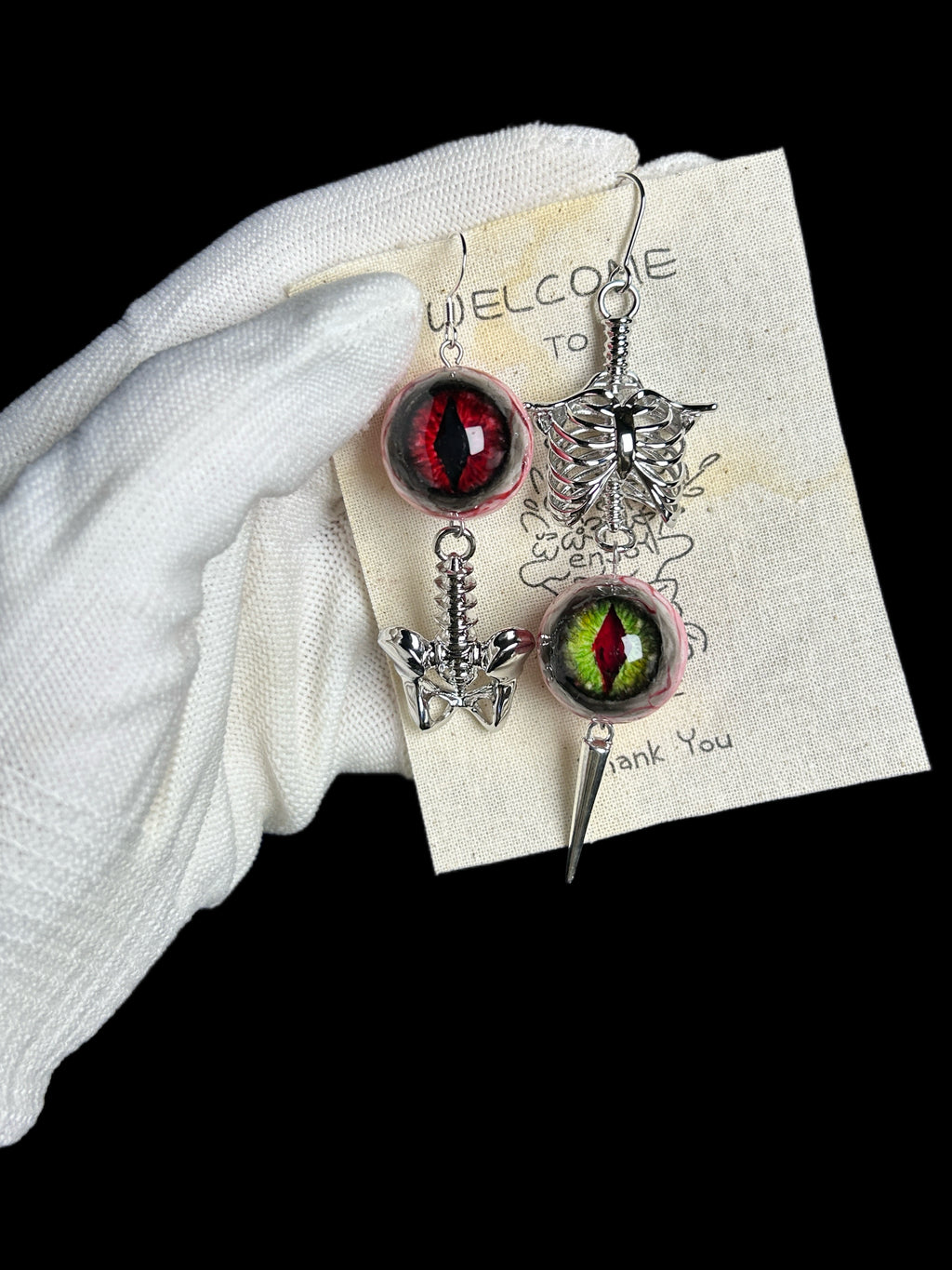 Cthulhu Eye - Grim Eye Skull Earrings - Cthulhu Eye - Grim Eye Skull Earrings - Red Eye Skull by CRUXJEWELRY