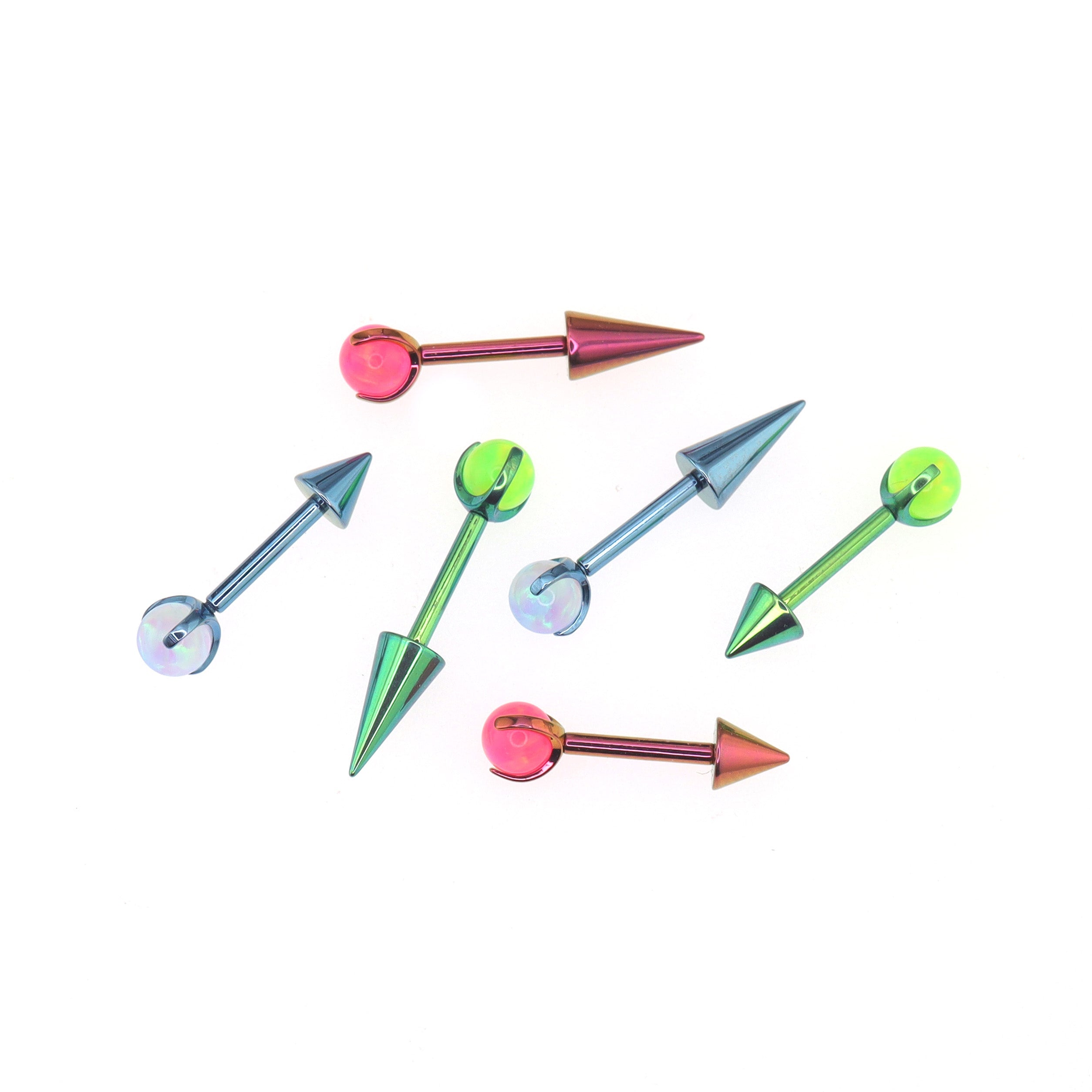 Opal Demon Spike Internally Threaded Titanium Cartilage Studs - Opal Demon Spike Internally Threaded Titanium Cartilage Studs - Pink / 6mm by CRUXJEWELRY