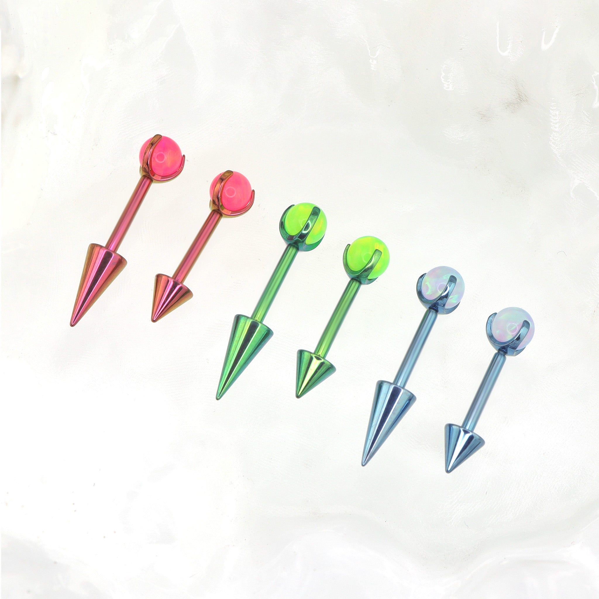 Opal Demon Spike Internally Threaded Titanium Cartilage Studs - Opal Demon Spike Internally Threaded Titanium Cartilage Studs - Pink / 6mm by CRUXJEWELRY