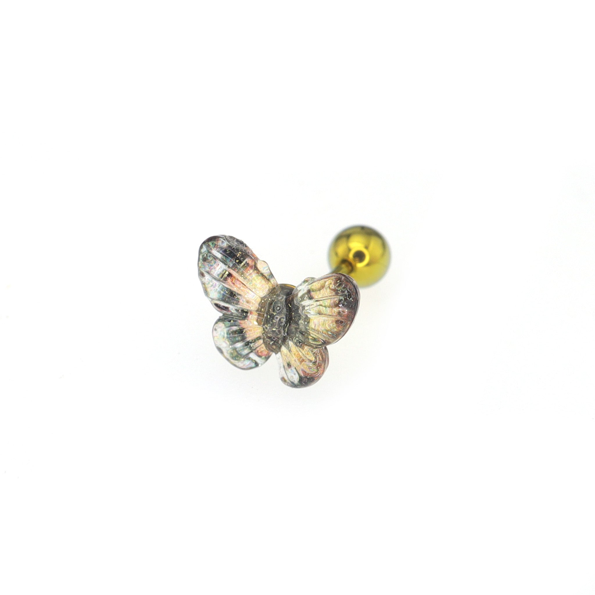 Translucent Gradient Butterfly Titanium Ear Studs - Translucent Gradient Butterfly Titanium Ear Studs - Yellow / Single by CRUXJEWELRY