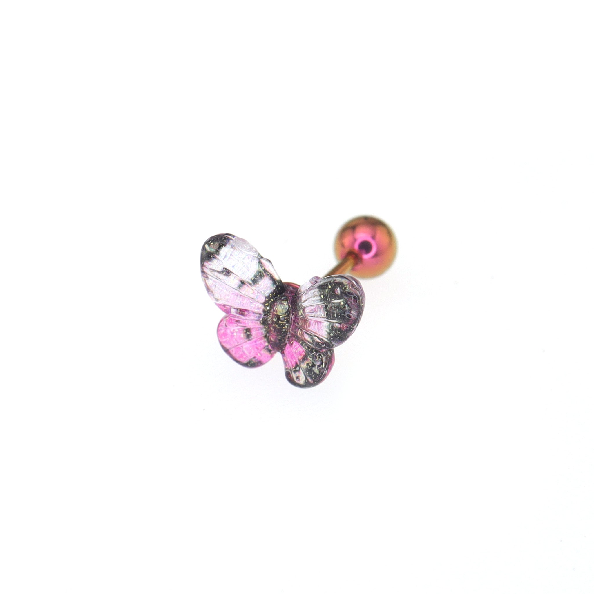 Translucent Gradient Butterfly Titanium Ear Studs - Translucent Gradient Butterfly Titanium Ear Studs - Pink / Single by CRUXJEWELRY
