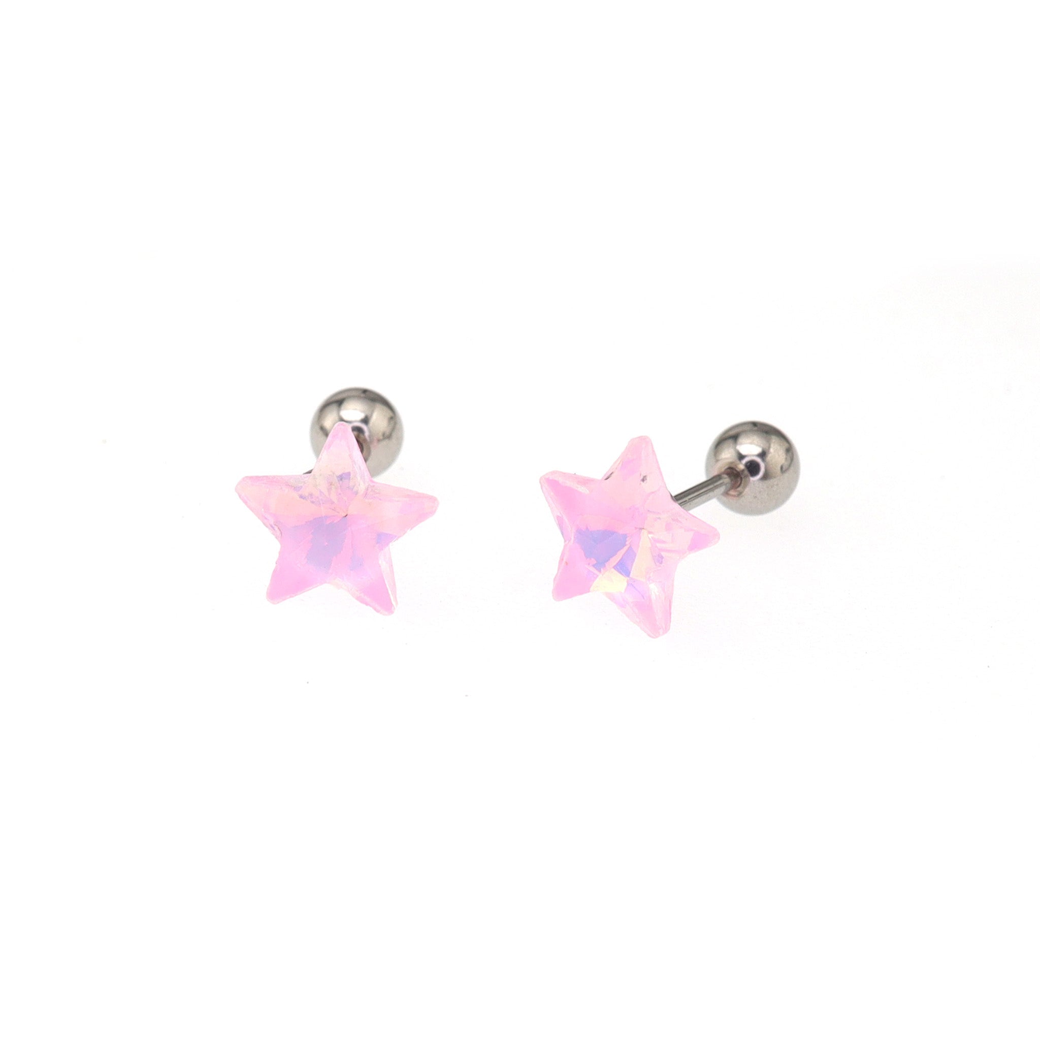 Colorful Opal Pentagram Stainless Steel Ear Studs - Colorful Opal Pentagram Stainless Steel Ear Studs - Pink / Set by CRUXJEWELRY