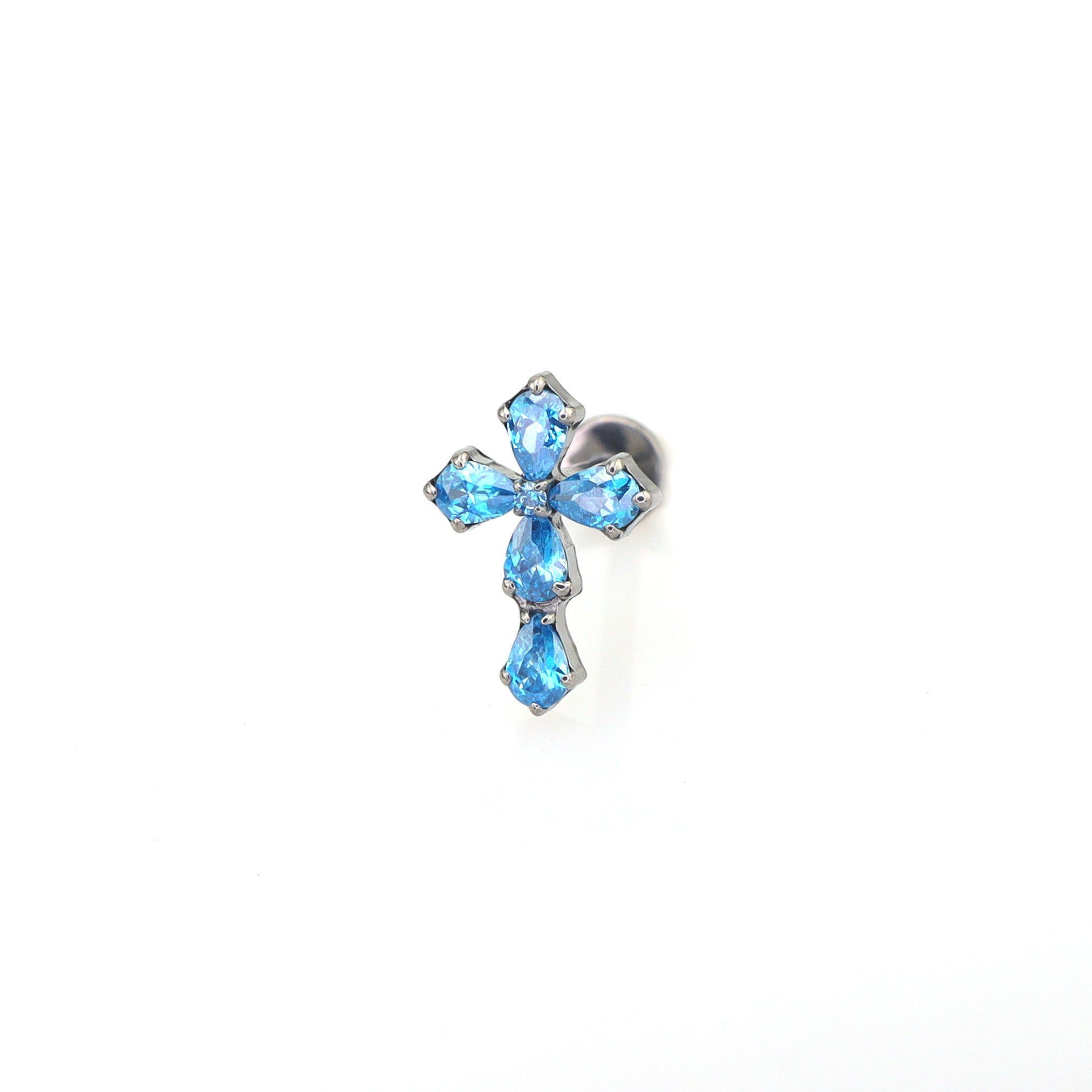 CZ Cross Internally Threaded Titanium Studs - CZ Cross Internally Threaded Titanium Studs - Blue / 6mm by CRUXJEWELRY