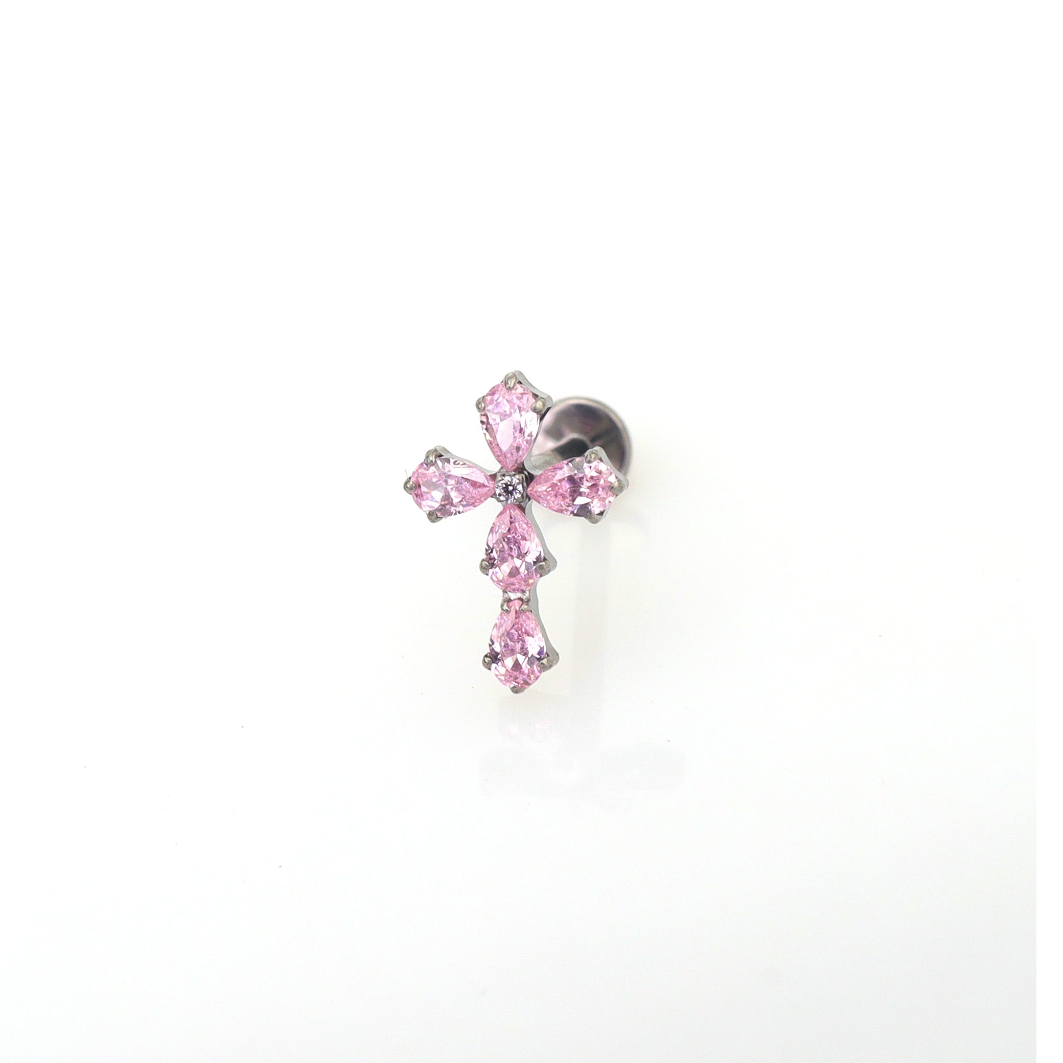 CZ Cross Internally Threaded Titanium Studs - CZ Cross Internally Threaded Titanium Studs - Pink / 6mm by CRUXJEWELRY