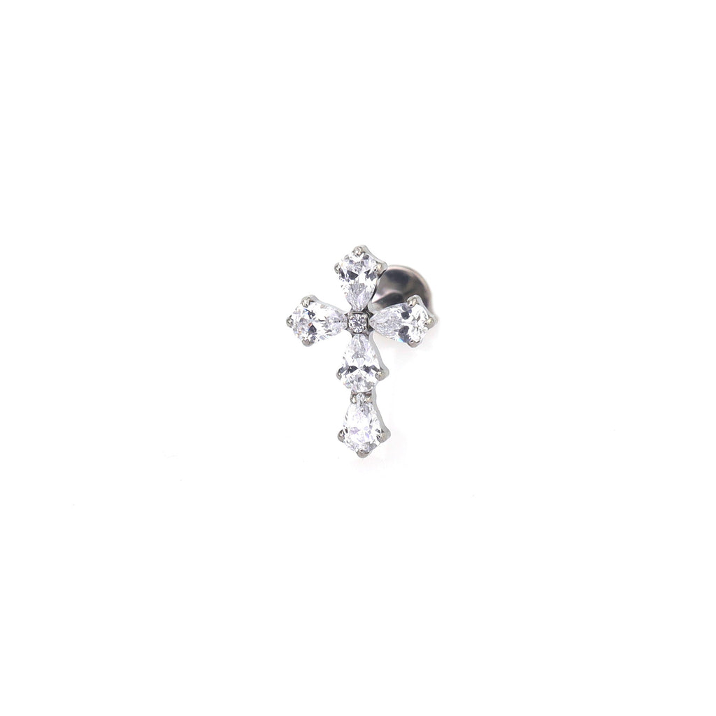 CZ Cross Internally Threaded Titanium Studs - CZ Cross Internally Threaded Titanium Studs - White / 6mm by CRUXJEWELRY