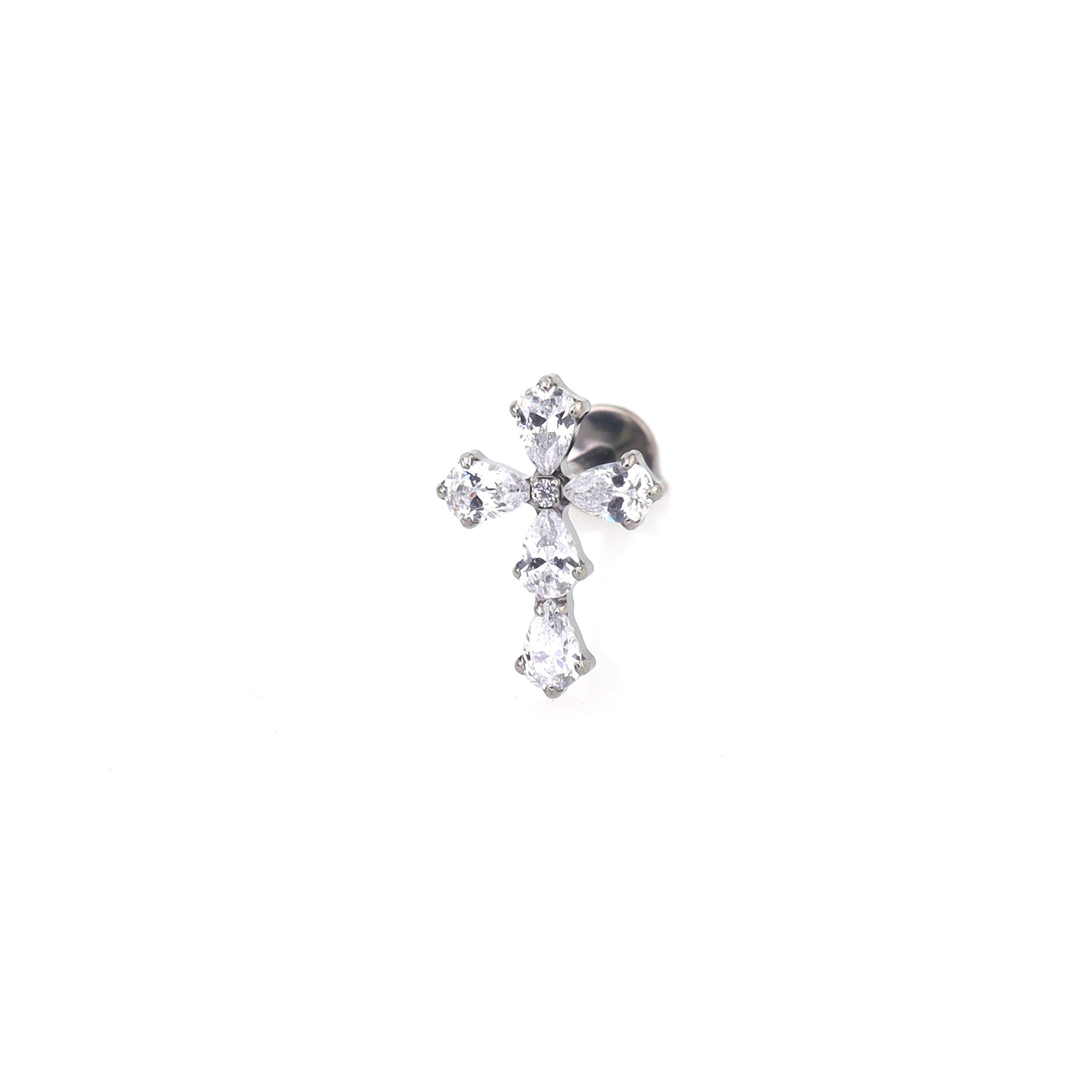 CZ Cross Internally Threaded Titanium Studs - CZ Cross Internally Threaded Titanium Studs - White / 6mm by CRUXJEWELRY