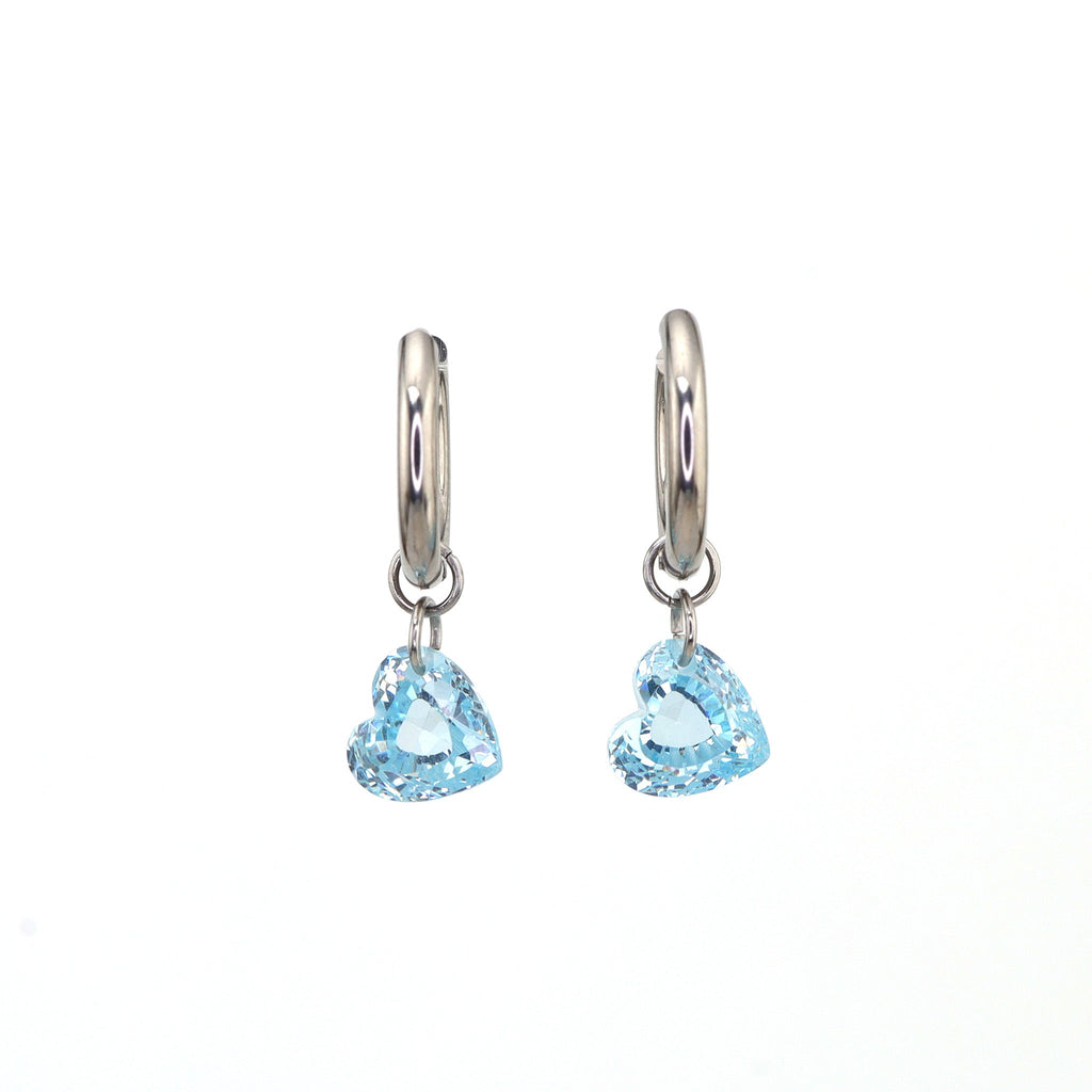 Rainbow Heart CZ Pendant Stainless steel Earrings - Rainbow Heart CZ Pendant Stainless steel Earrings - Blue / Set by CRUXJEWELRY