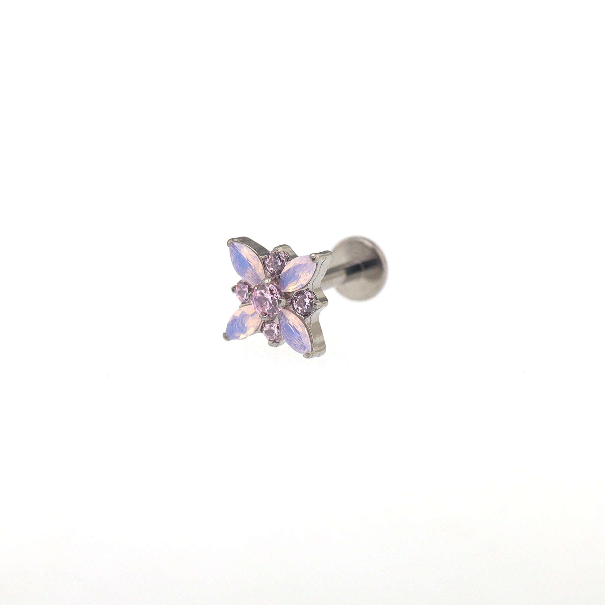 Blue & Pink Opal Floral Internally Threaded Titanium Studs - Blue & Pink Opal Floral Internally Threaded Titanium Studs - Pink / 6mm by CRUXJEWELRY