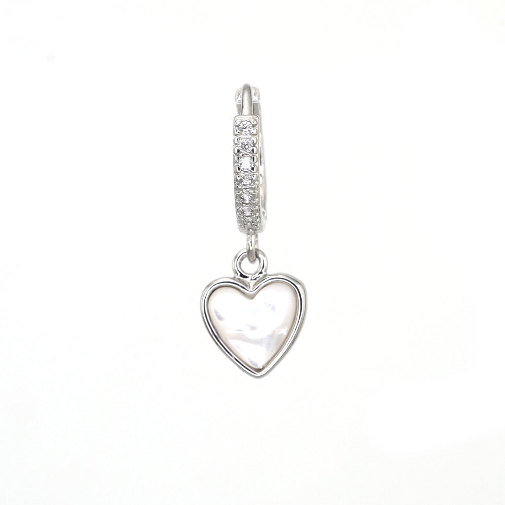 Heart-Shaped Mother of Pearl & CZ stainless steel Earrings - Heart-Shaped Mother of Pearl & CZ stainless steel Earrings - Single by CRUXJEWELRY