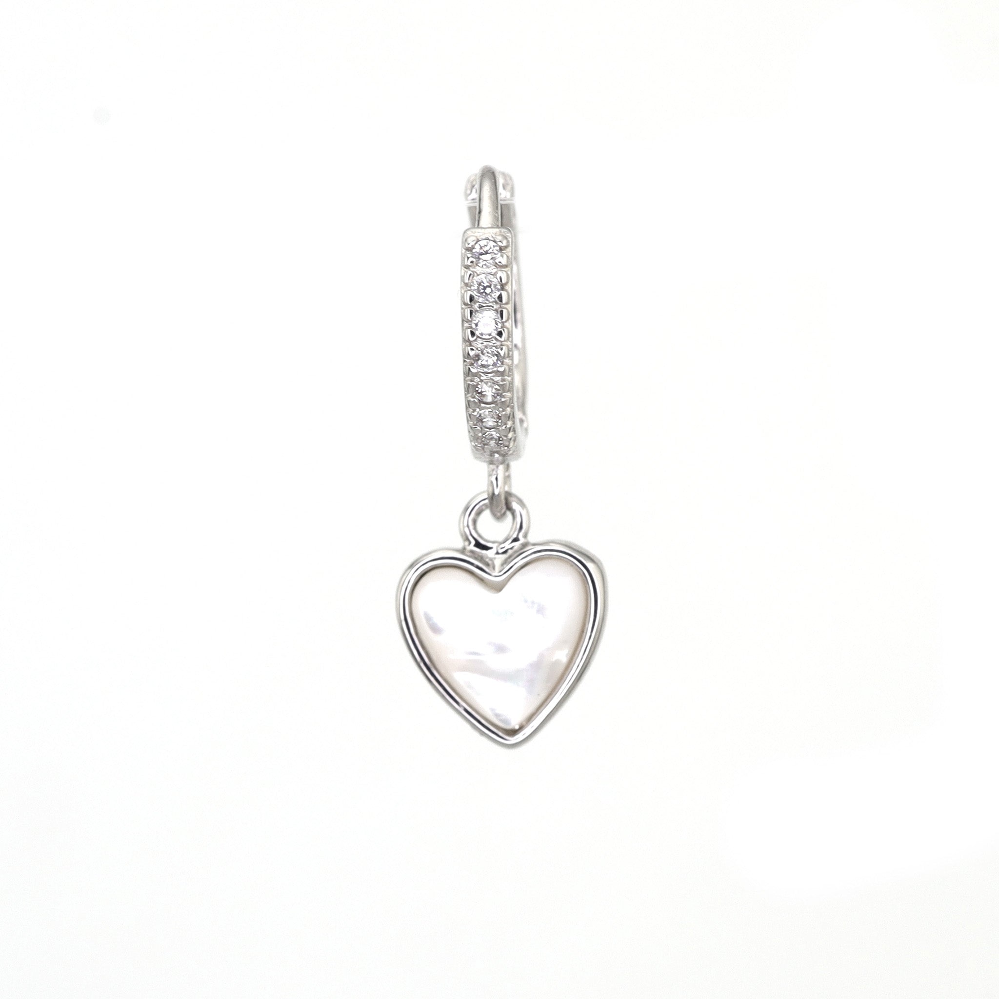 Heart-Shaped Mother of Pearl & CZ stainless steel Earrings - Heart-Shaped Mother of Pearl & CZ stainless steel Earrings - Single by CRUXJEWELRY