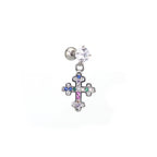 Vintage Cross Pendant Rainbow CZ Stainless steel Ear Studs - Vintage Cross Pendant Rainbow CZ Stainless steel Ear Studs - Single by CRUXJEWELRY