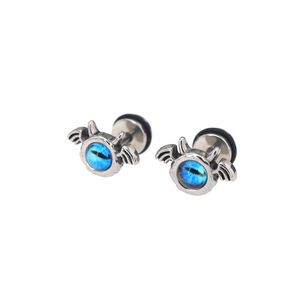 Blue Eye Pupil Wing Demon Stainless Steel Ear Studs - Blue Eye Pupil Wing Demon Stainless Steel Ear Studs - Set by CRUXJEWELRY