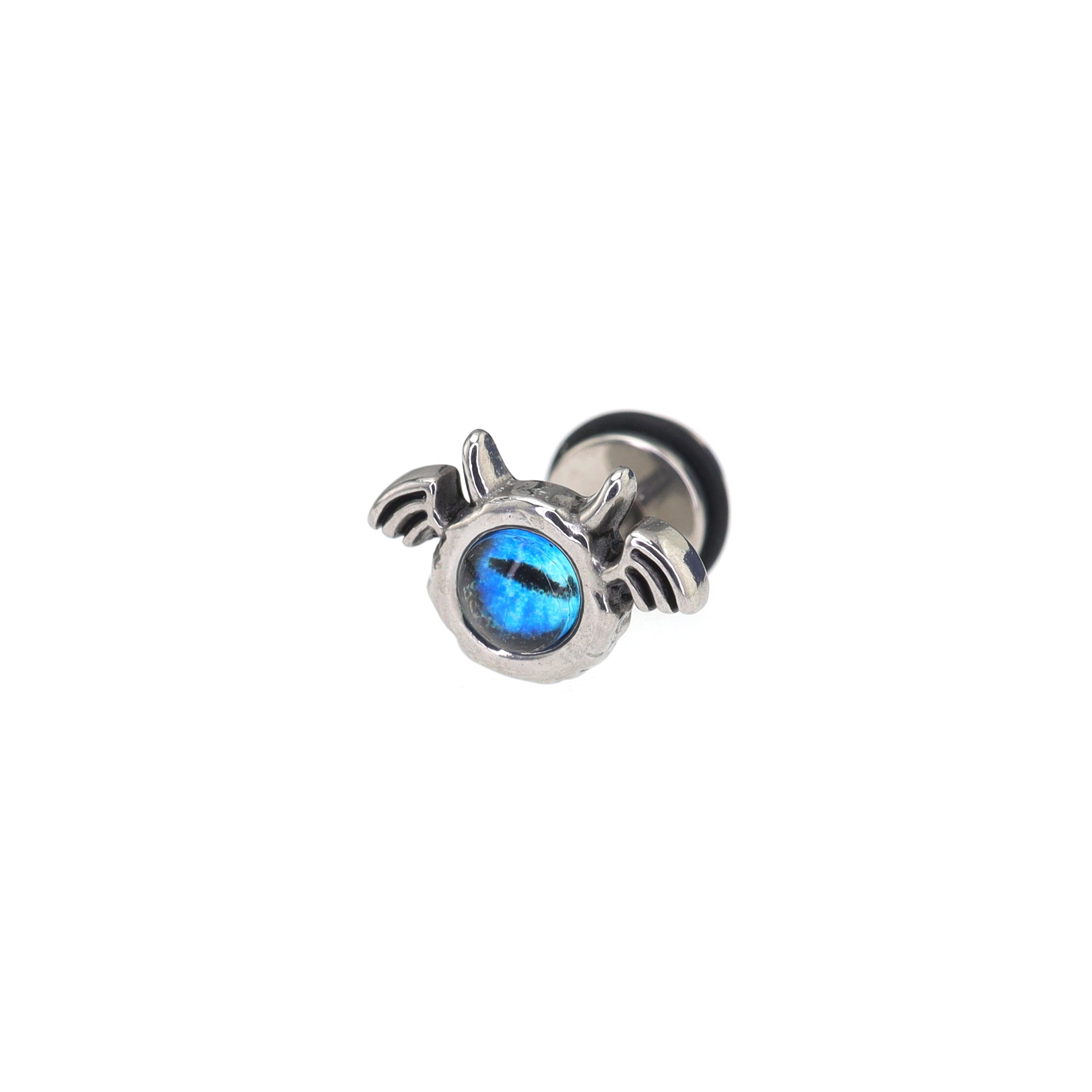 Blue Eye Pupil Wing Demon Stainless Steel Ear Studs - Blue Eye Pupil Wing Demon Stainless Steel Ear Studs - Single by CRUXJEWELRY