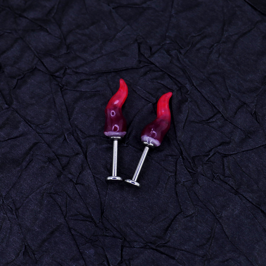 CRUX - Black & Red Satan Demon Titanium Helix Studs - CRUX - Black & Red Satan Demon Titanium Helix Studs - Single / 6mm by CRUXJEWELRY