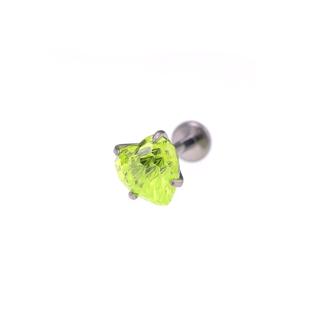 Green Heart Firework-Cut Titanium Internally Threaded Studs - Green Heart Firework-Cut Titanium Internally Threaded Studs - Fluorescent Green / 6mm by CRUXJEWELRY