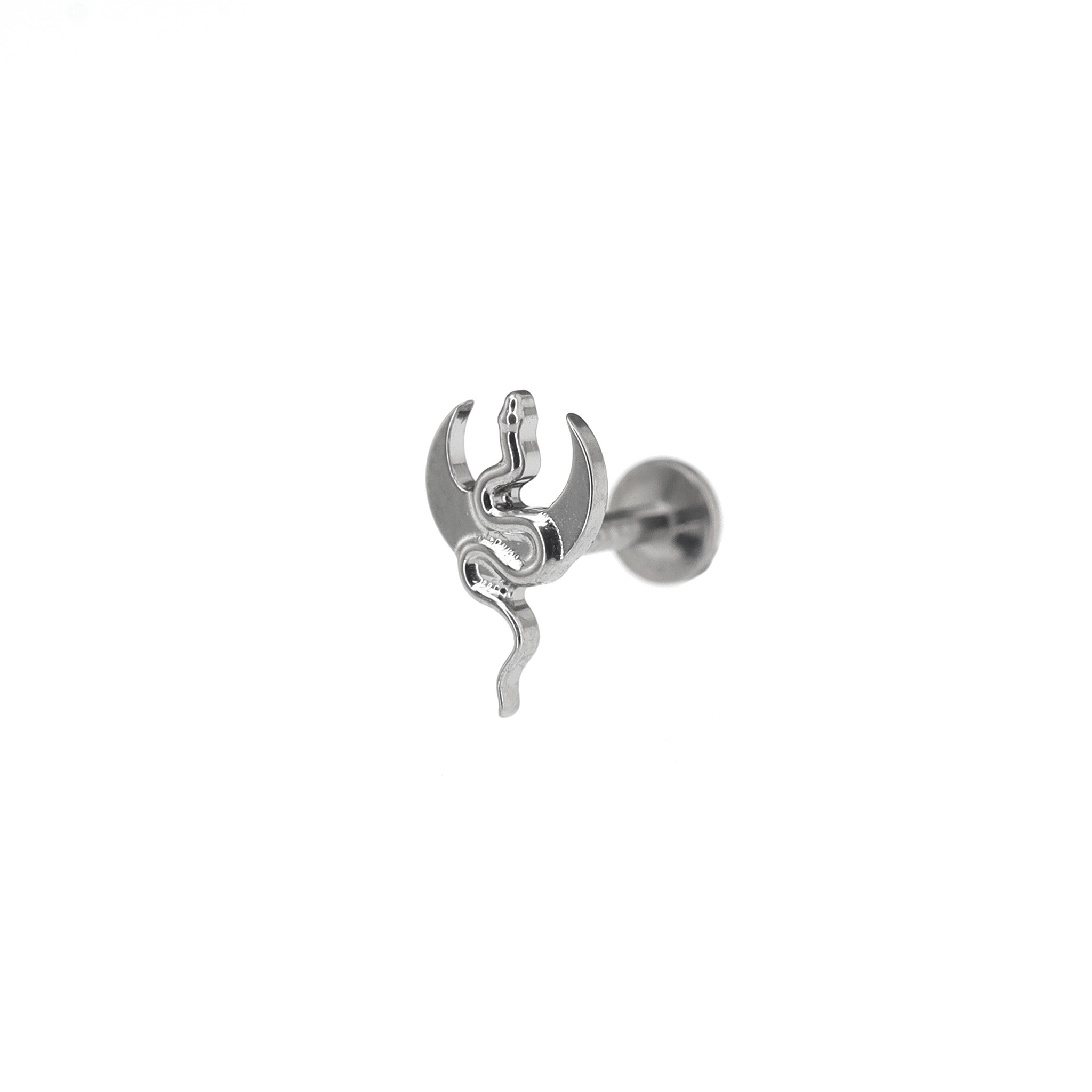 Moon & Snake Internally Threaded Titanium Ear Studs - Moon & Snake Internally Threaded Titanium Ear Studs - Sliver / 6mm by CRUXJEWELRY