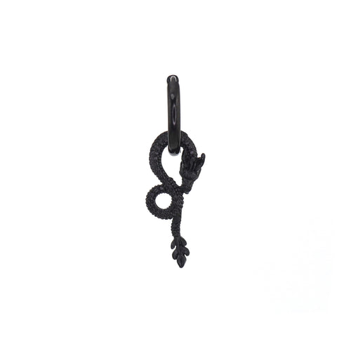 Black Engraved Evil Dragon Pendant Stainless Steel Earrings - Black Engraved Evil Dragon Pendant Stainless Steel Earrings - Single