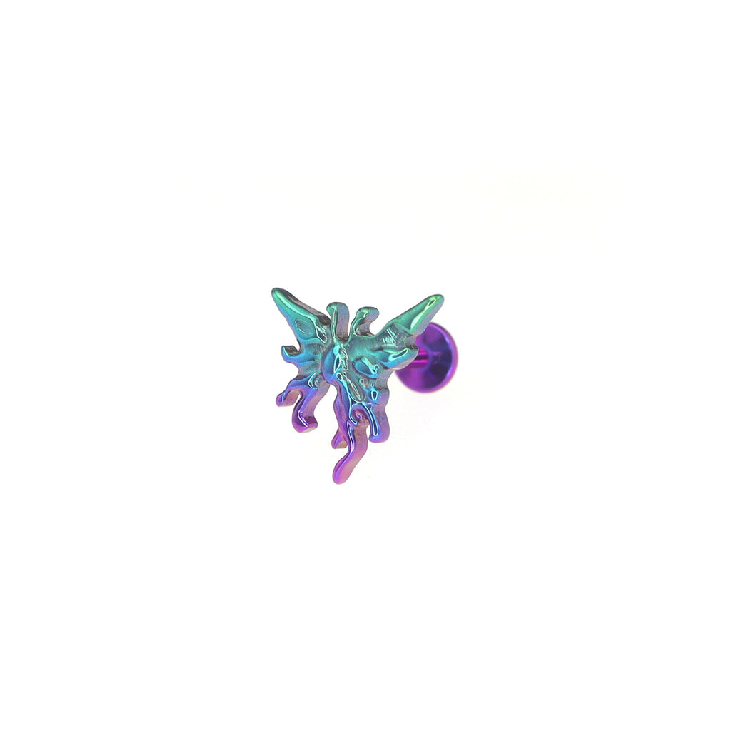 Colorful Engraved Asymmetric Butterfly Internally Threaded Titanium Studs - Colorful Engraved Asymmetric Butterfly Internally Threaded Titanium Studs - Purple-Blue Gradient / 5mm by CRUXJEWELRY