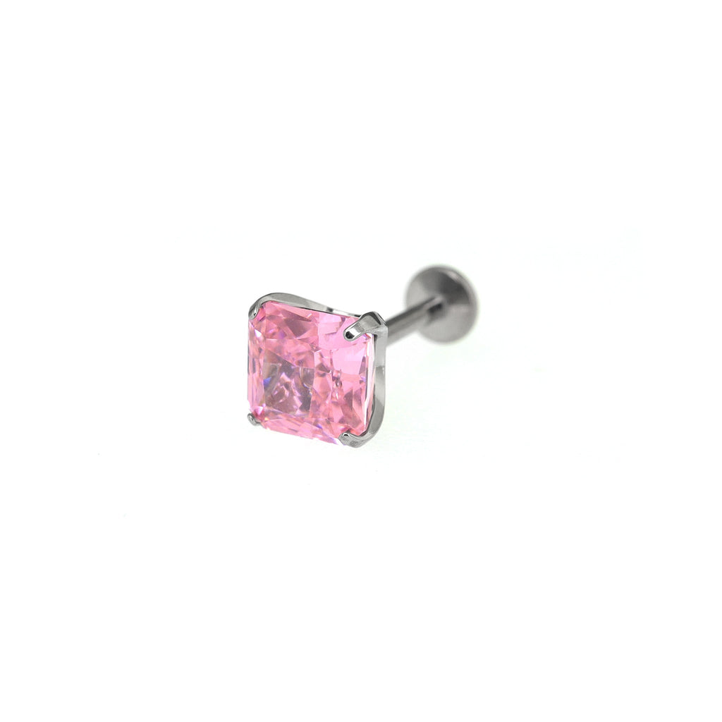 Rainbow Square CZ Titanium Ear Studs - Rainbow Square CZ Titanium Ear Studs - Pink / 6mm by CRUXJEWELRY